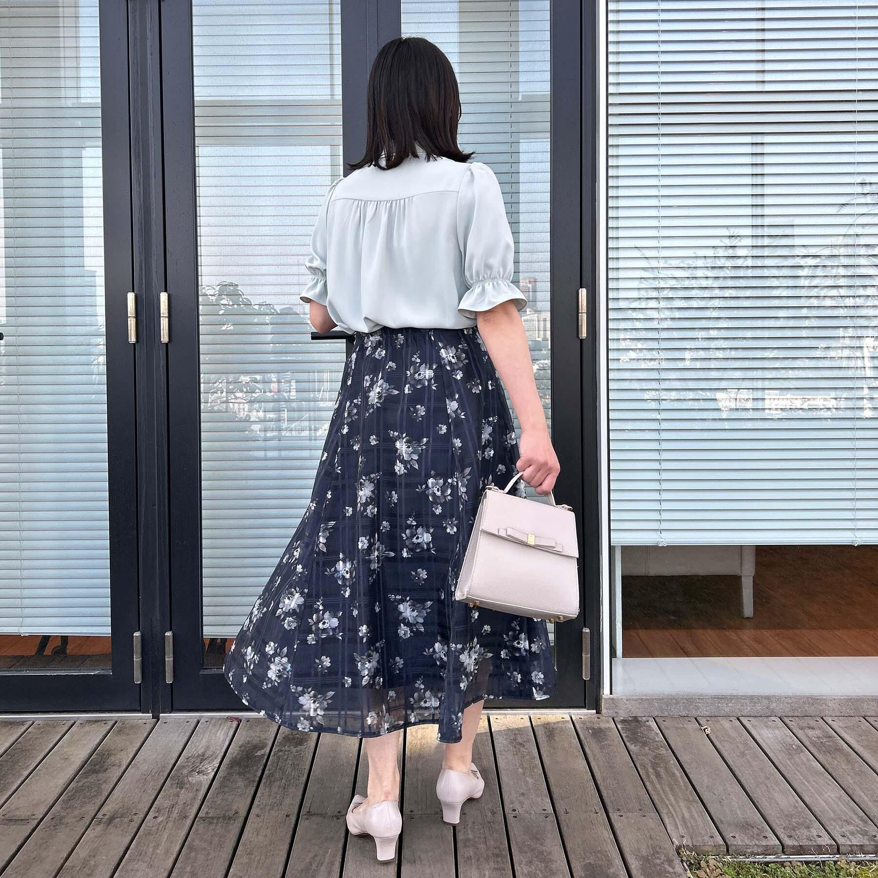 Couture broach「【洗える・着映え】シアーチェック フラワープリント スカート」|スカート|