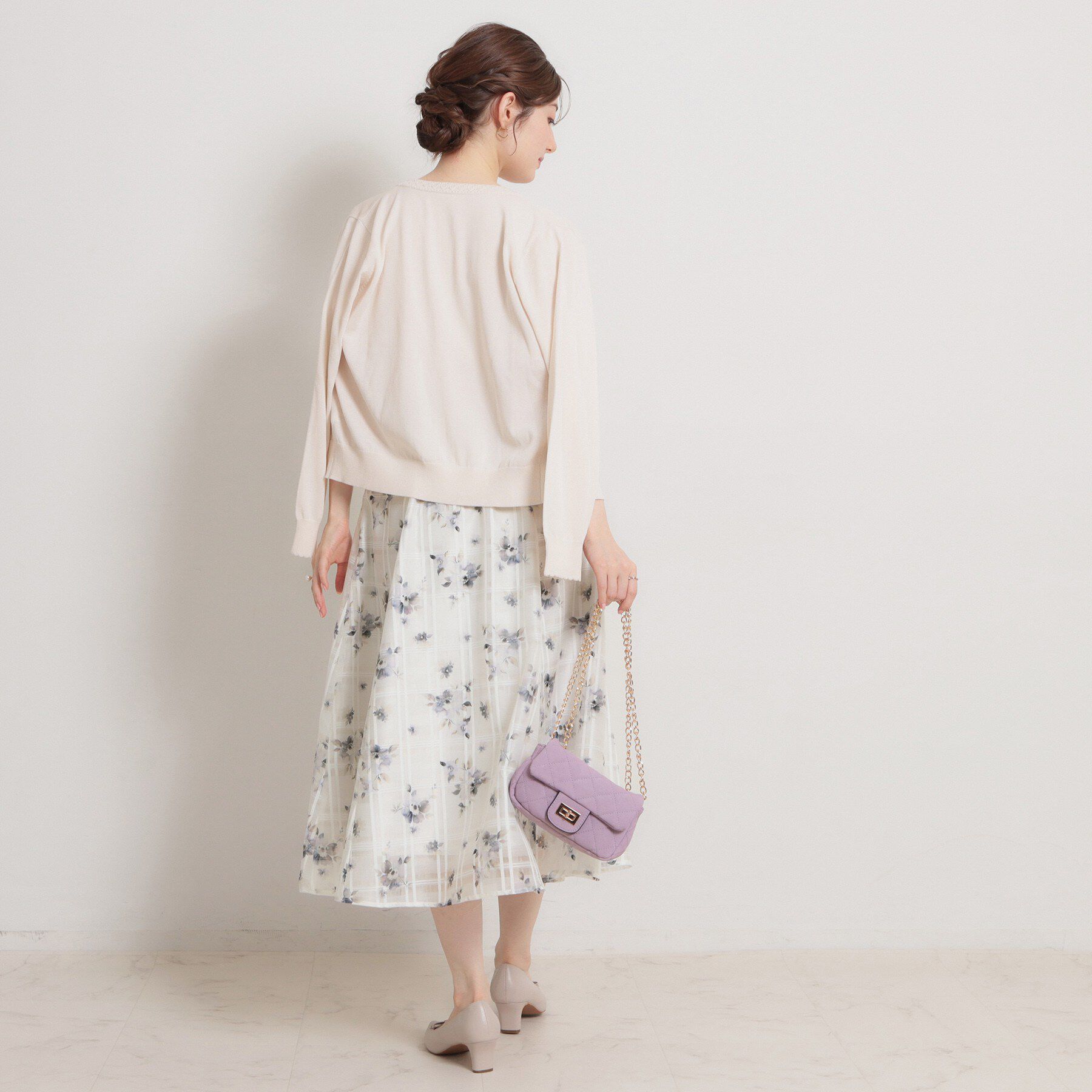 Couture broach「【洗える・着映え】シアーチェック フラワープリント スカート」|スカート|