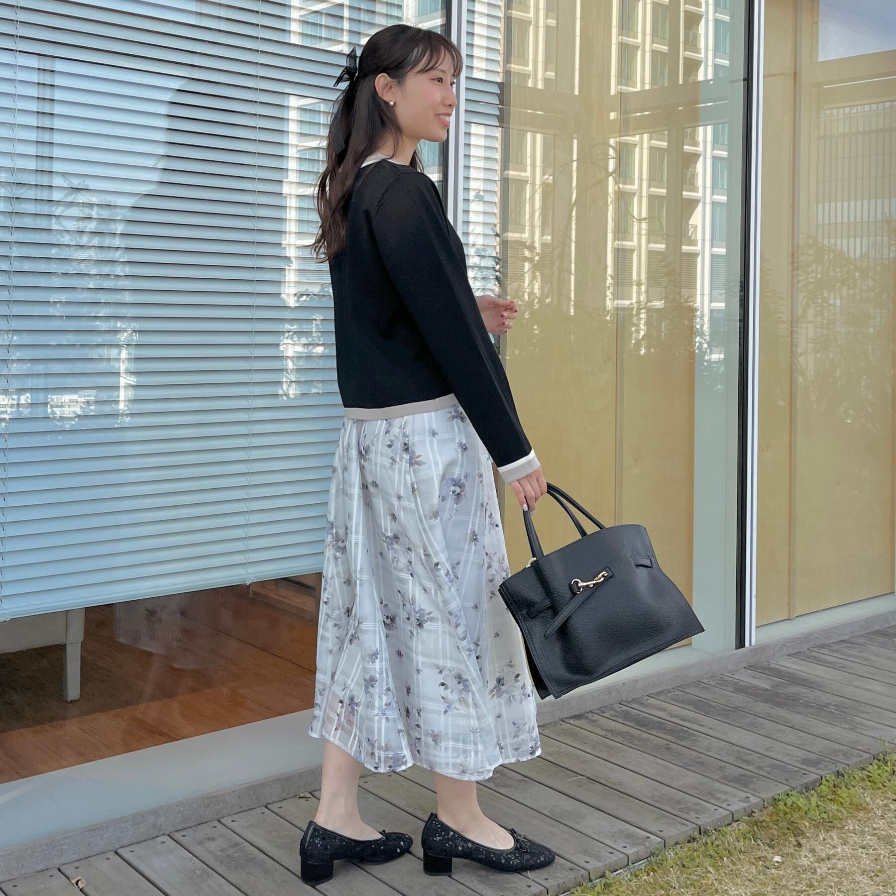 Couture broach「【洗える・着映え】シアーチェック フラワープリント スカート」|スカート|