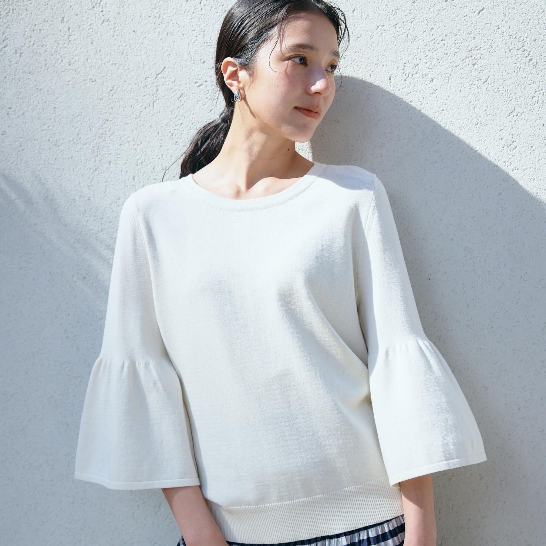 THE SHOP TK「【接触冷感/体型カバー】7分袖フレアニット/洗濯機OK/ＵＶケア」|ニット・セーター|