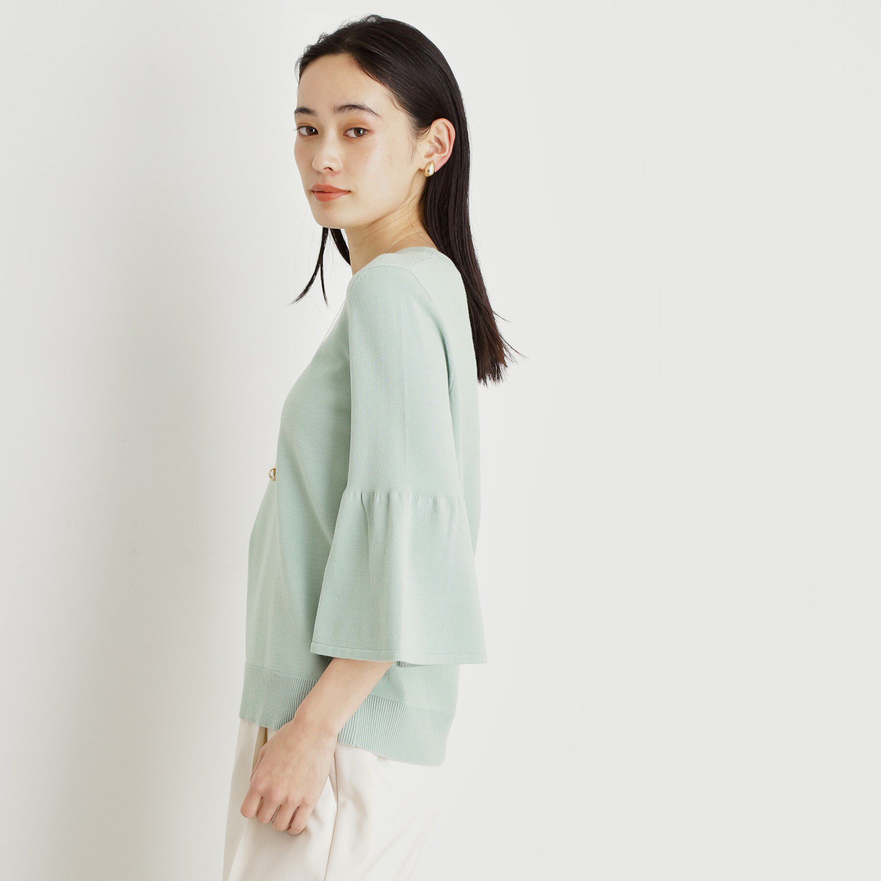 THE SHOP TK「【接触冷感/体型カバー】7分袖フレアニット/洗濯機OK/ＵＶケア」|ニット・セーター|