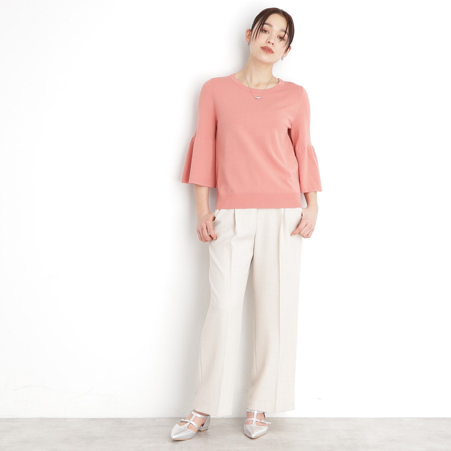 THE SHOP TK「【接触冷感/体型カバー】7分袖フレアニット/洗濯機OK/ＵＶケア」|ニット・セーター|