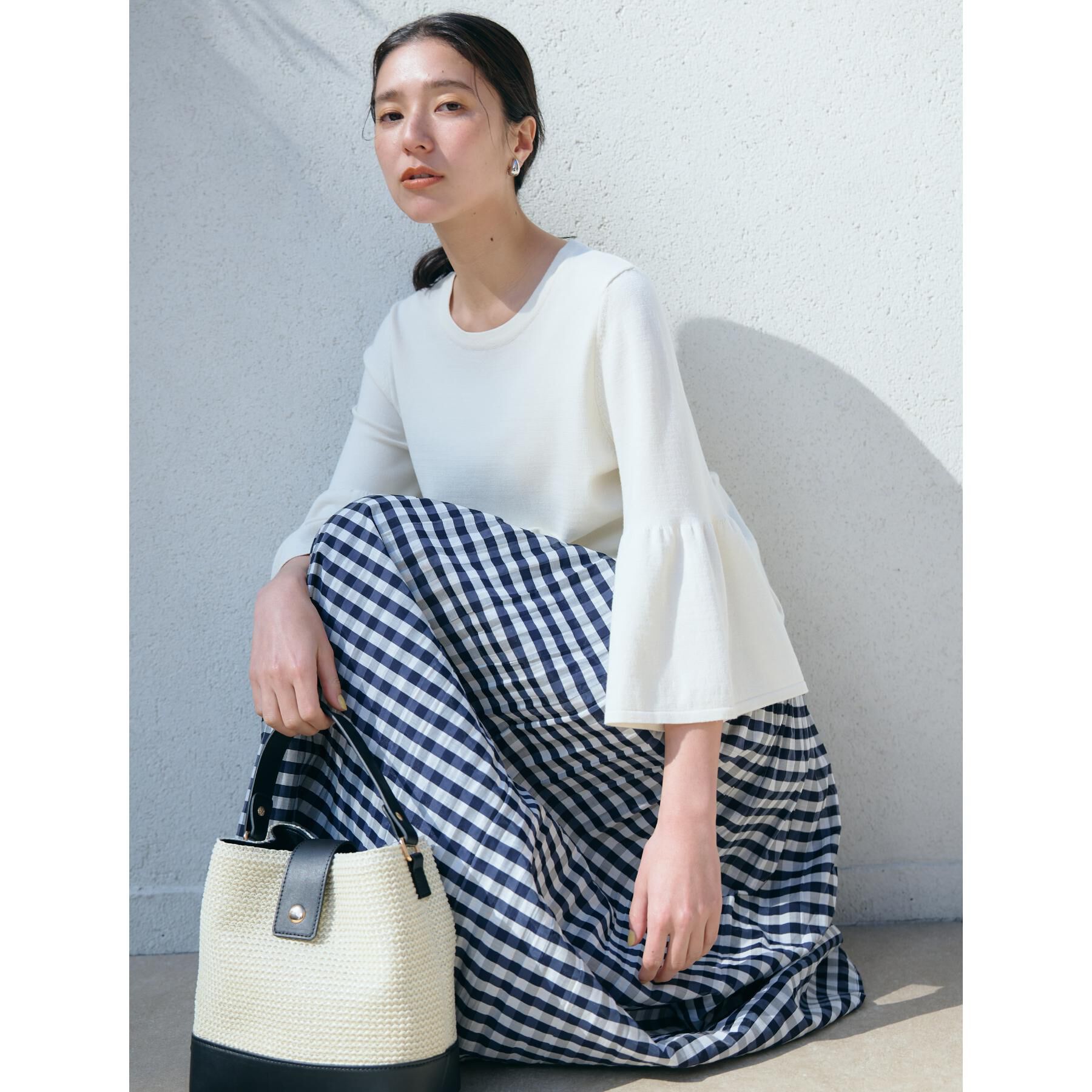 THE SHOP TK「【接触冷感/体型カバー】7分袖フレアニット/洗濯機OK/ＵＶケア」|ニット・セーター|