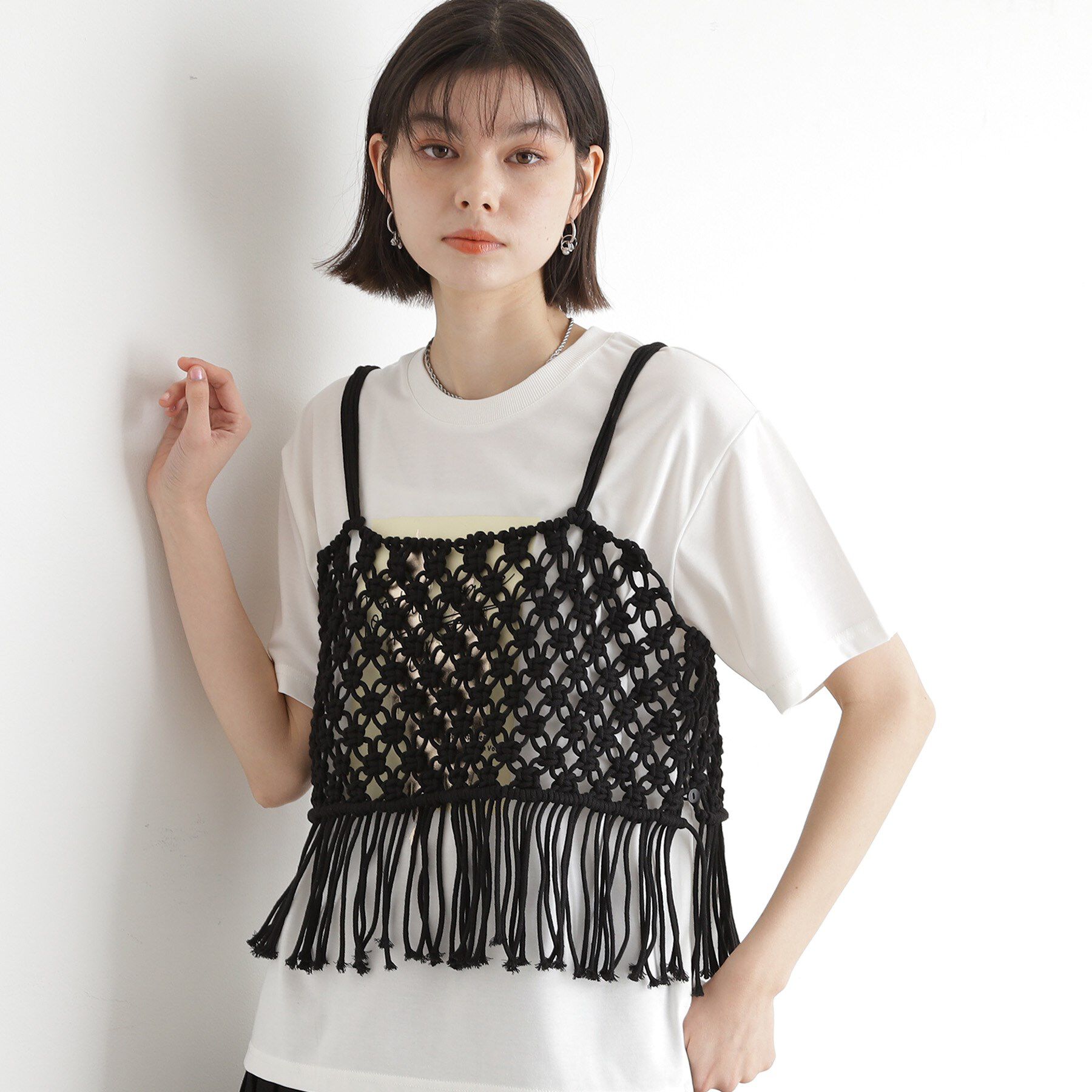 THE SHOP TK「マクラメビスチェ」|キャミソール|ブラック(019)