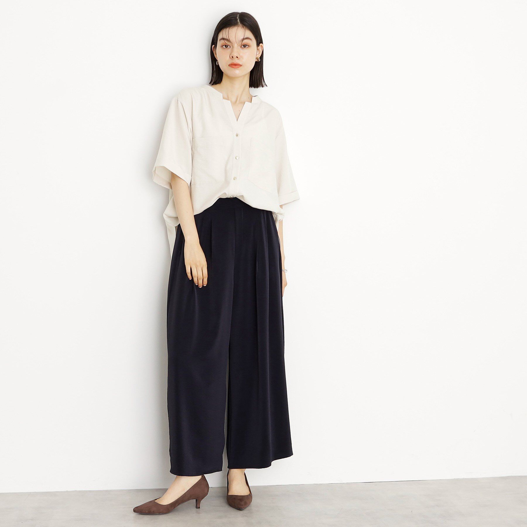 THE SHOP TK「ダブルポケット5分袖シャツ/体型カバー／洗濯機OK」|シャツ・ブラウス|