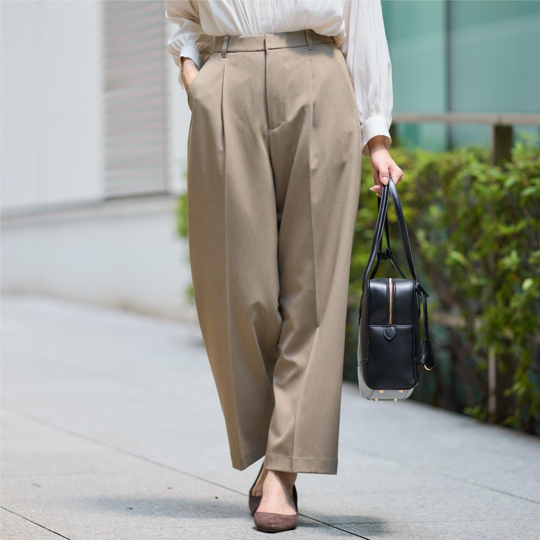 THE SHOP TK「【美脚見え】タックワイドパンツ【セットアップ可】」|その他|ベージュ(052)