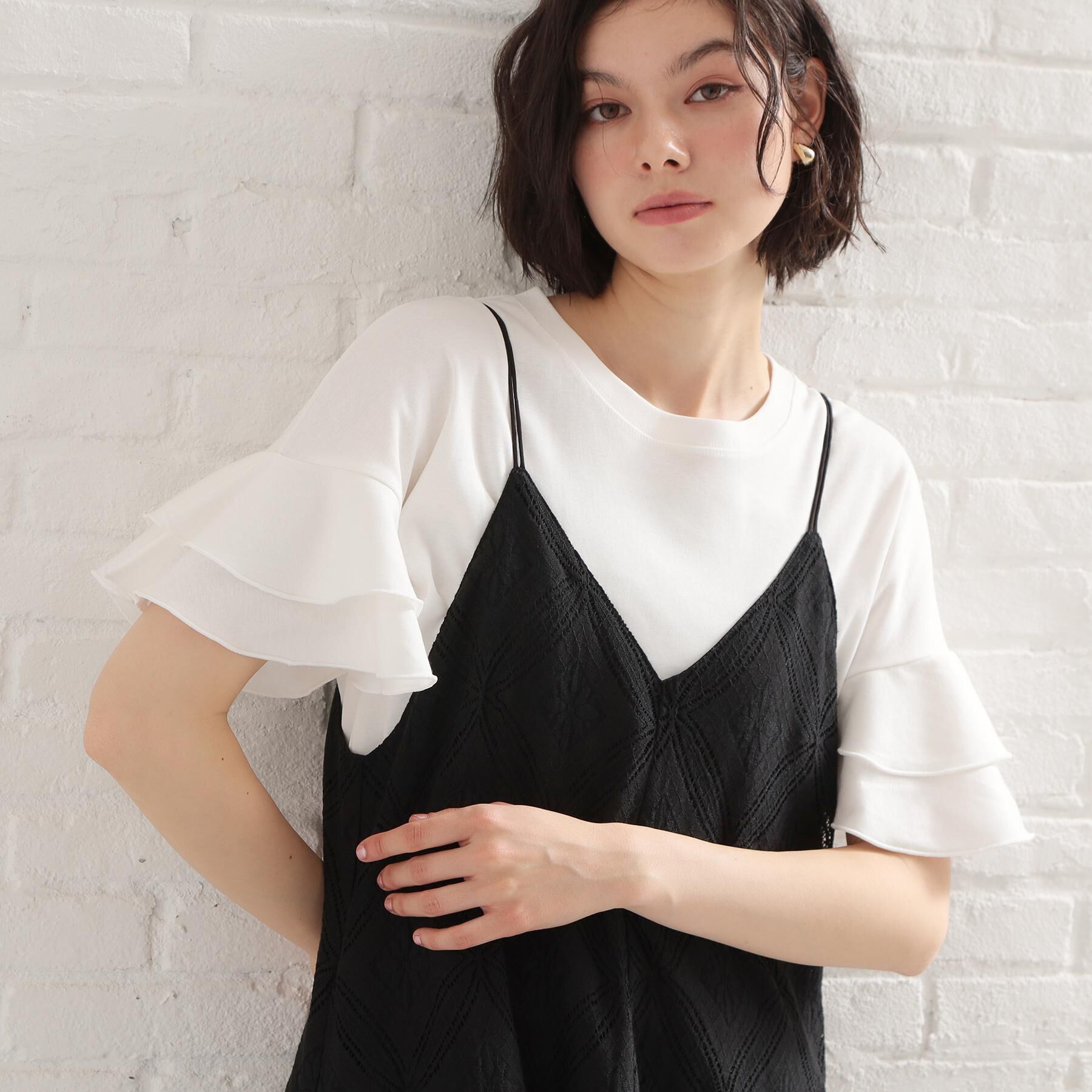 THE SHOP TK「【汗染み防止】袖フリルTシャツ【UVカット/洗濯機OK】」|Tシャツ・カットソー|