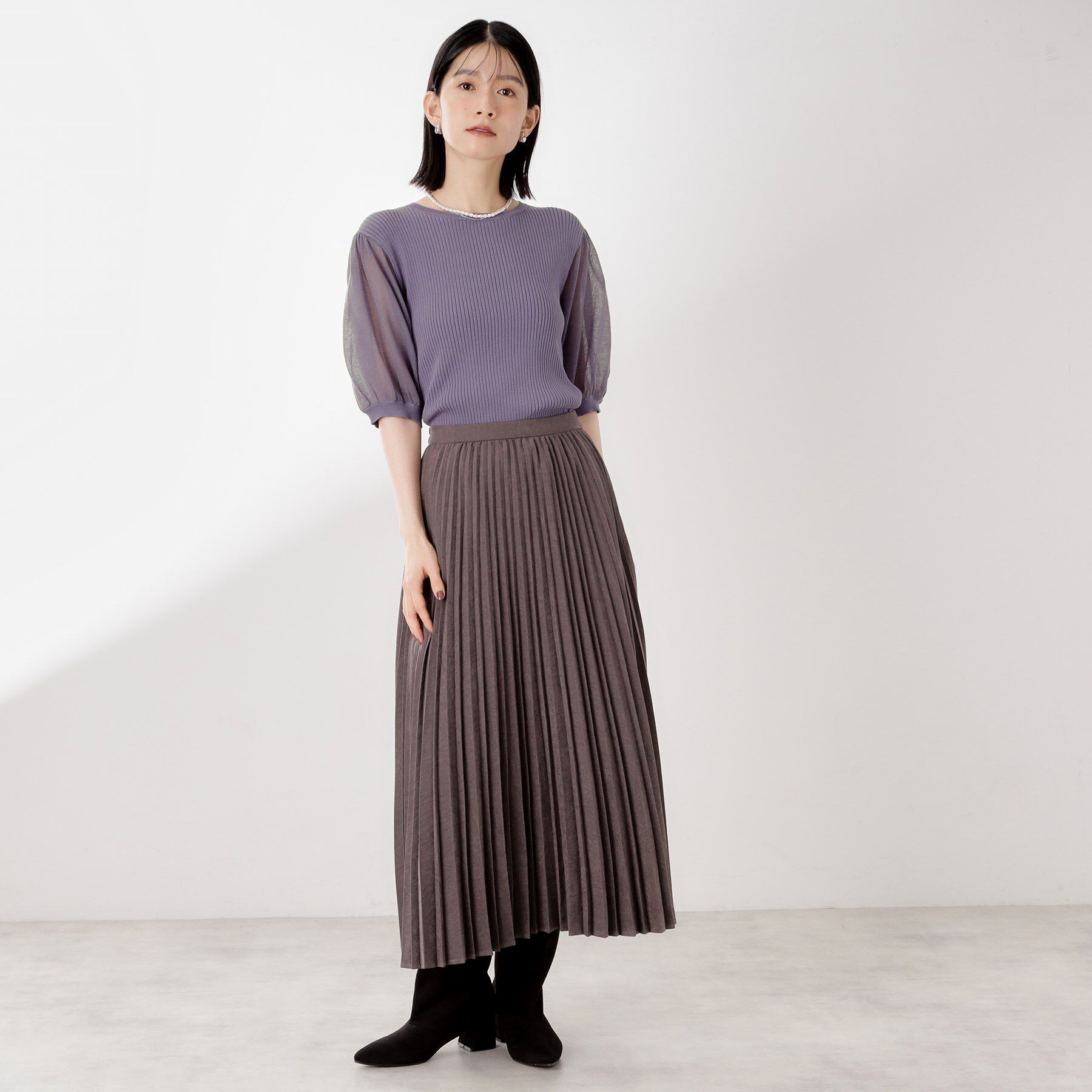 THE SHOP TK「シアーパフ袖ニット【洗濯機OK】」|ニット・セーター|