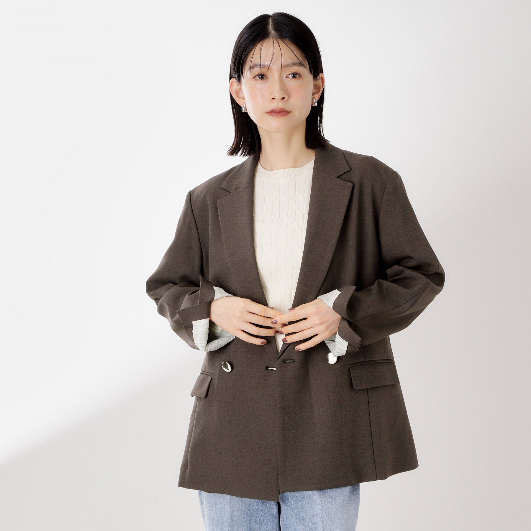 THE SHOP TK「【今羽織るなら】ダブルブレストジャケット【セットアップ可/洗える】」|テーラードジャケット|ブラウン(044)