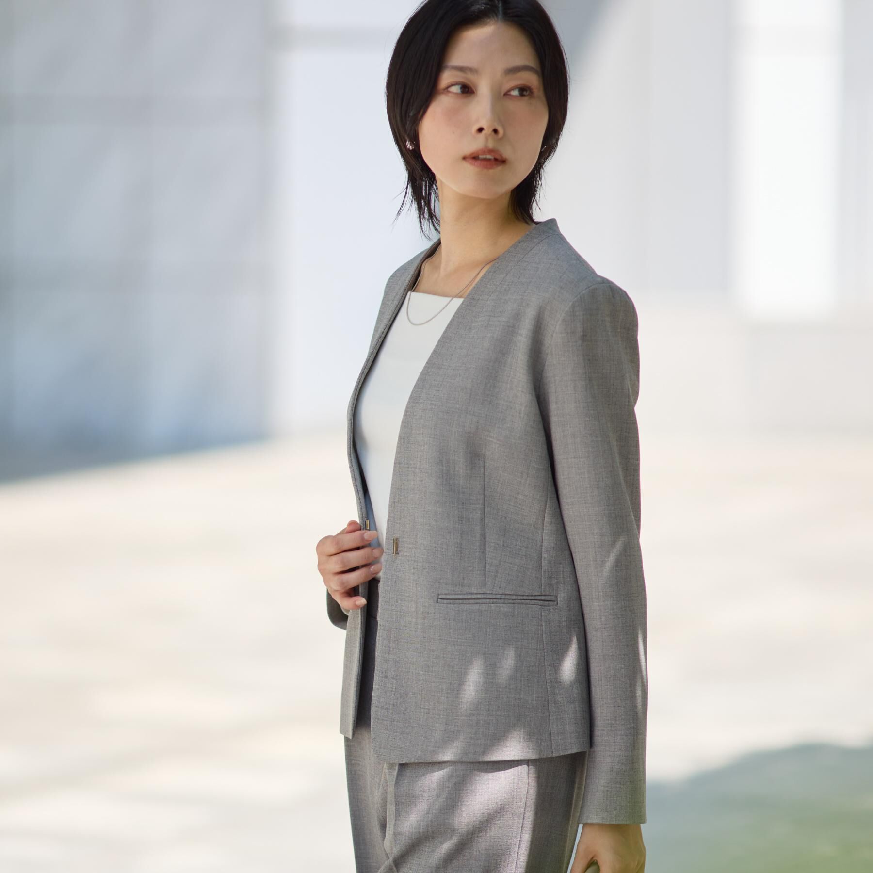 THE SHOP TK「ビジネスノーカラージャケット【セットアップ可/洗える】/CAVIANシリーズ」|ノーカラージャケット|