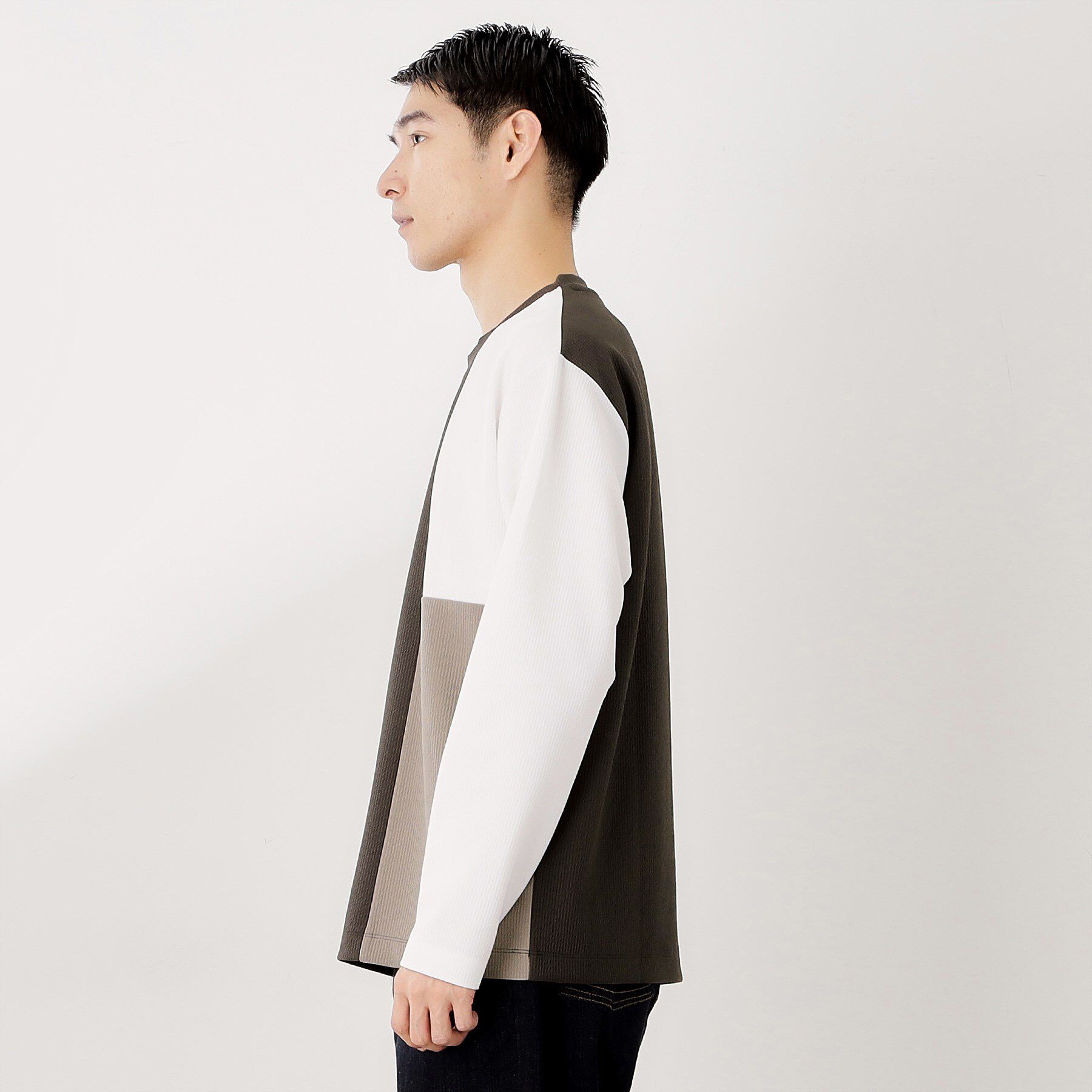 THE SHOP TK「【一枚で着映える】パネルブロッキング長袖Tシャツ 【洗濯機OK】」|Tシャツ・カットソー|