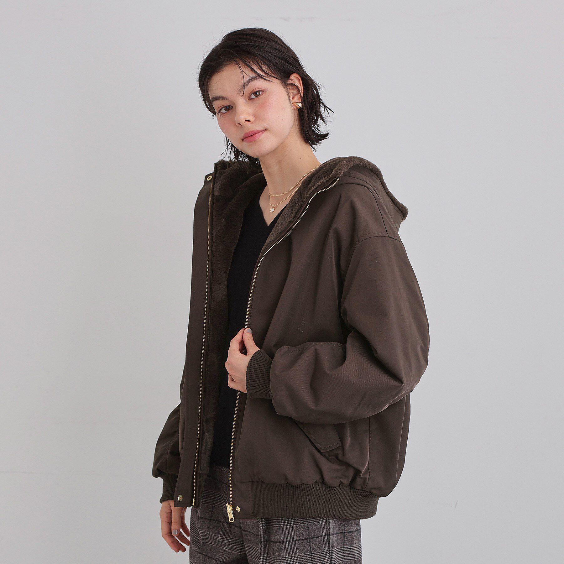 THE SHOP TK「【2WAY/洗える】リバーシブル フェイクファーブルゾン」|ブルゾン・スタジャン|