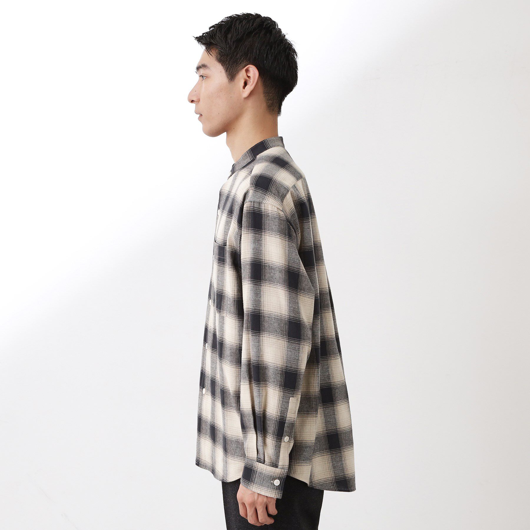 THE SHOP TK「オンブレーチェックバンドカラーシャツ 【洗濯機OK】」|シャツ・ブラウス|