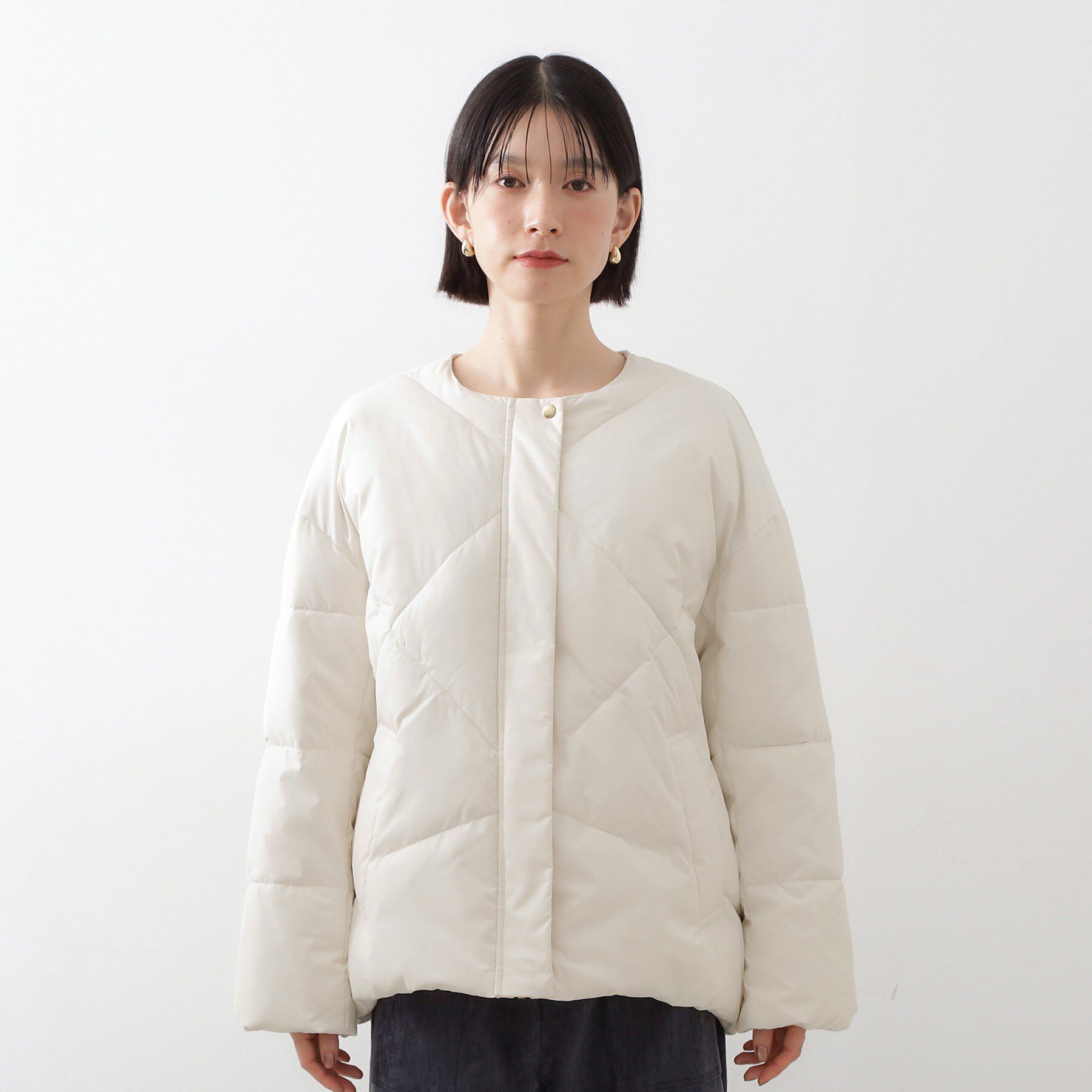 THE SHOP TK「きれいめにもカジュアルにも ノーカラーキルトジャケット」|ダウン|