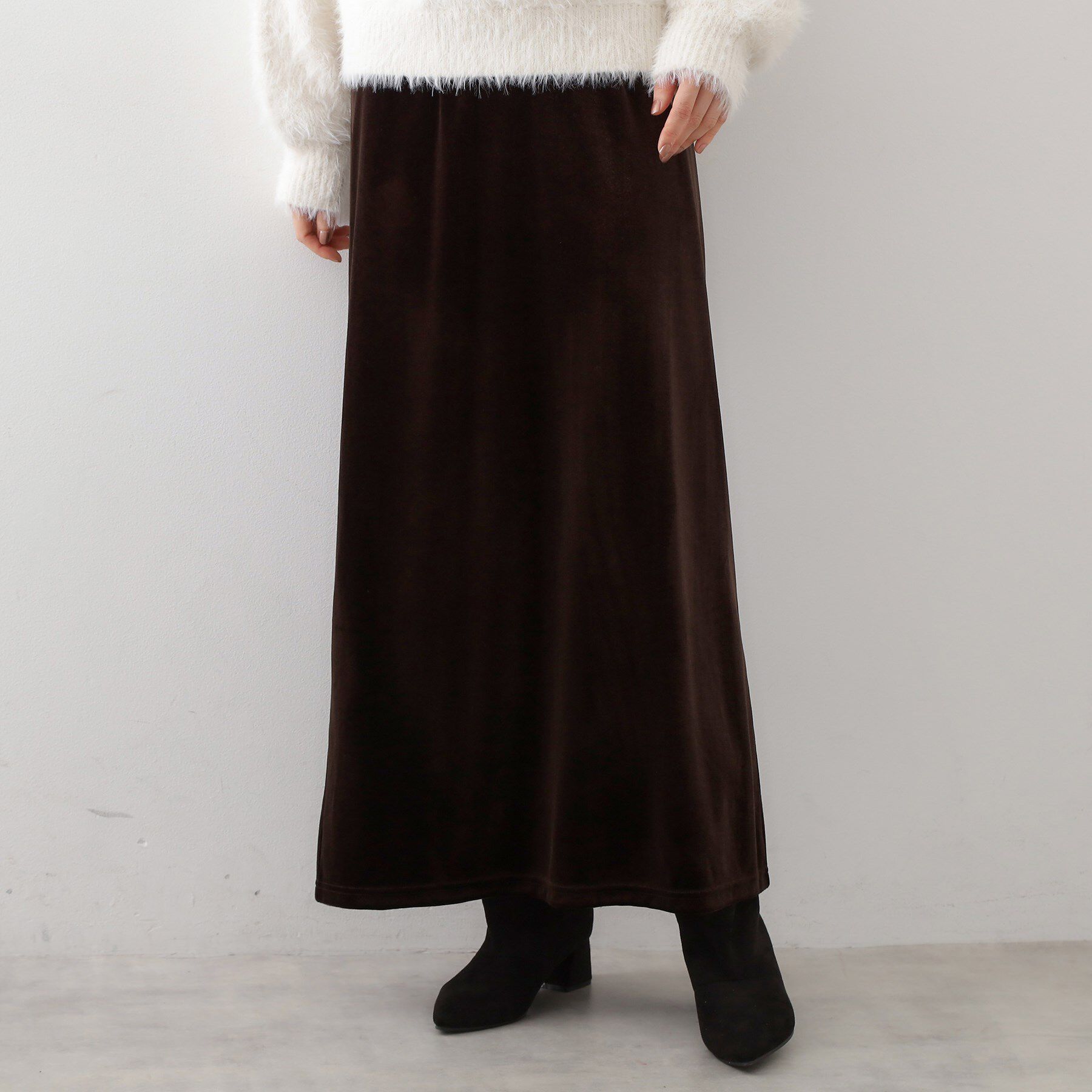 THE SHOP TK「ベロアナロースカート」|スカート|ブラウン(043)