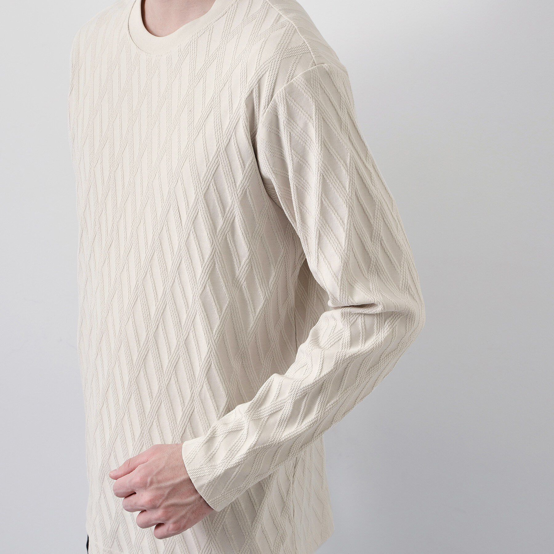 THE SHOP TK「【立体感のある表情が上品】リンクスアーガイル長袖Tシャツ」|Tシャツ・カットソー|