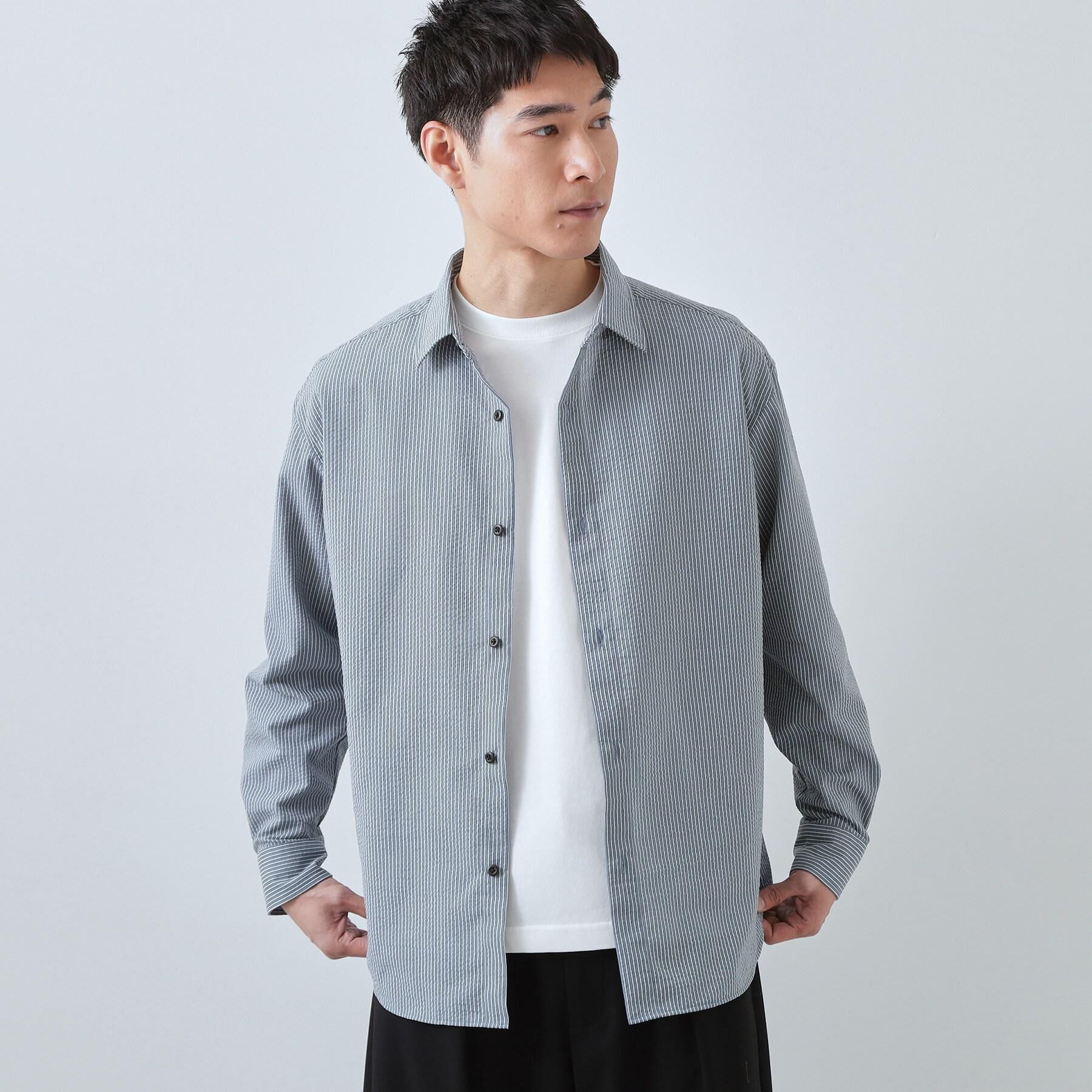 THE SHOP TK「【爽やかで好印象】サッカーストライプシャツ 洗濯機OK」|シャツ・ブラウス|