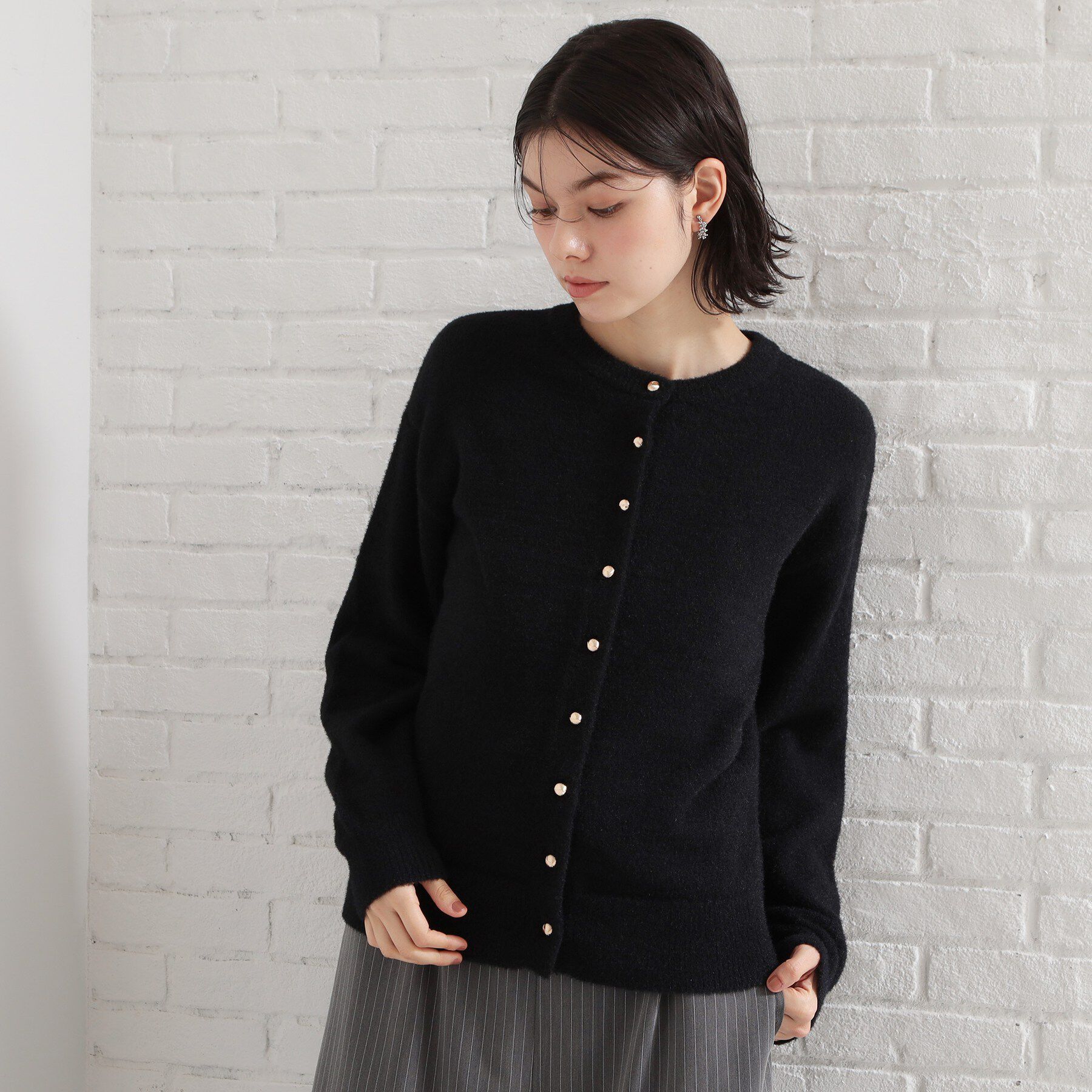 THE SHOP TK「ふわふわミニシャギー クルーネックカーディガン」|カーディガン|