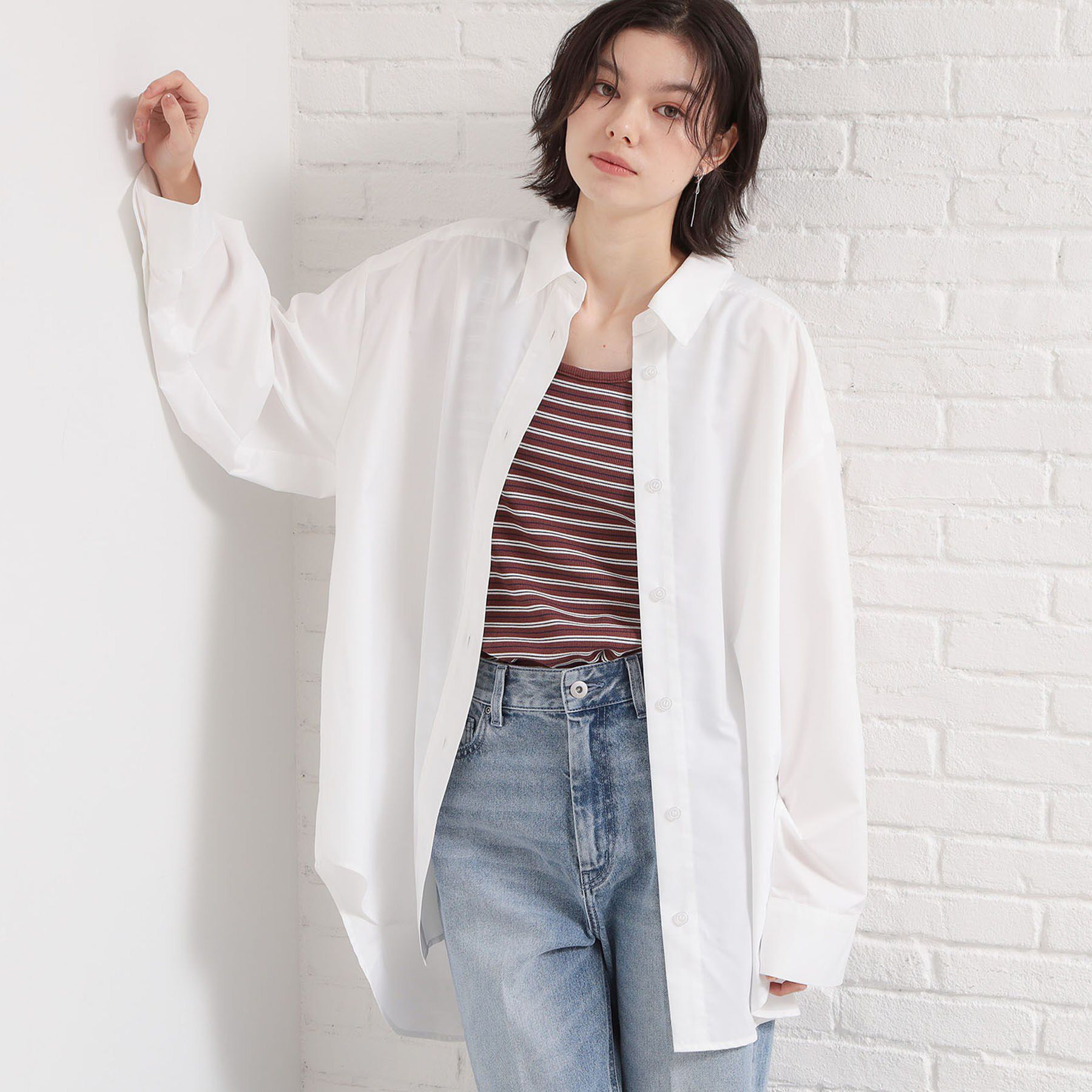 THE SHOP TK「ゆったりシルエットで体型カバー ロングシャツ」|シャツ・ブラウス|オフホワイト(003