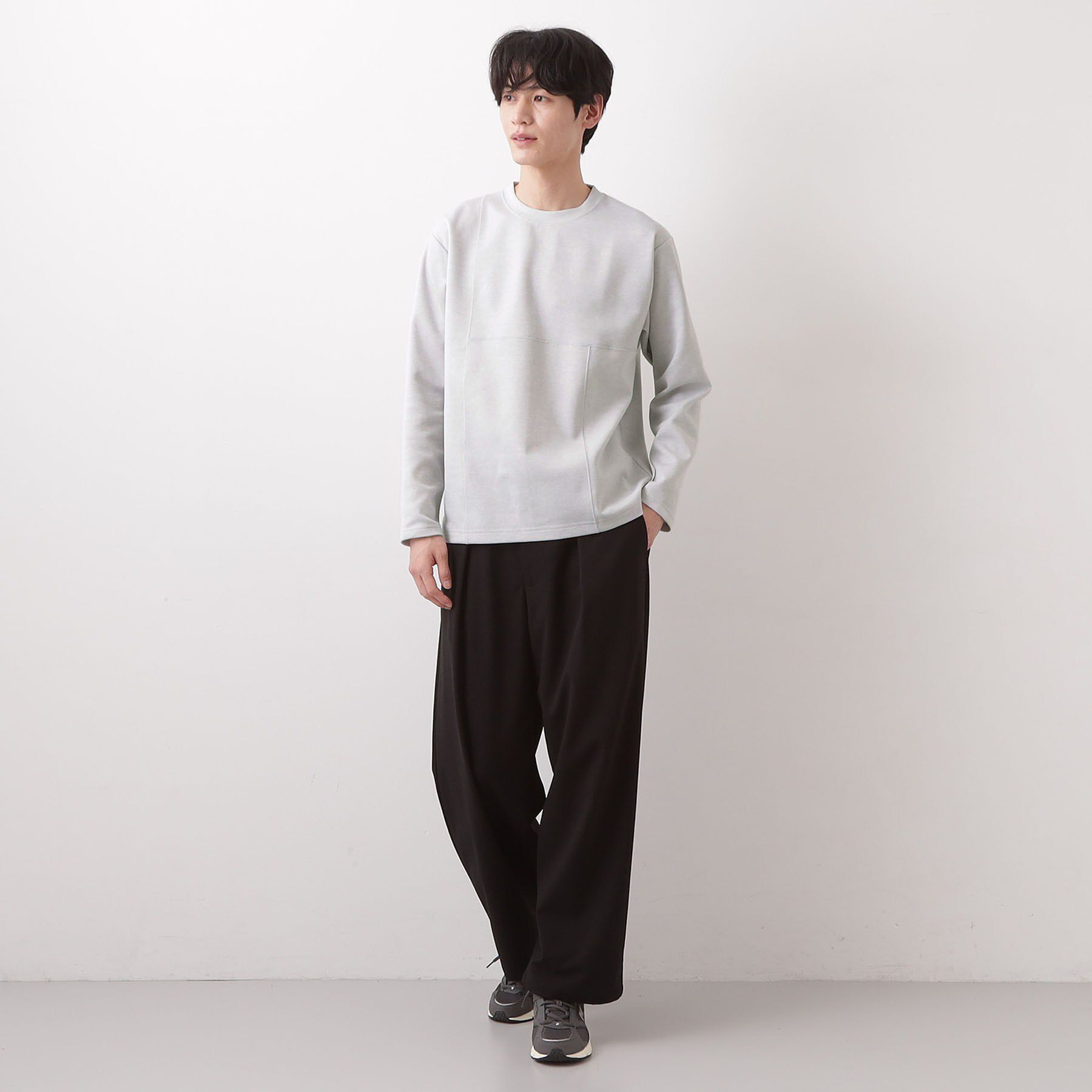 THE SHOP TK「ダンボール ステッチ切替デザイン 長袖Tシャツ 洗濯機OK」|Tシャツ・カットソー|