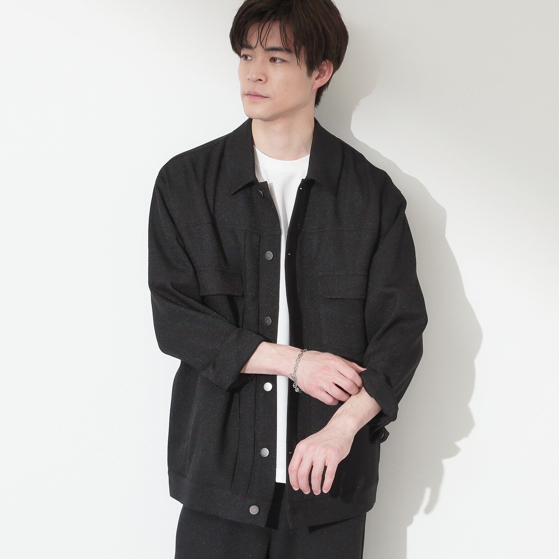 THE SHOP TK「パナマメッシュ シャツブルゾン 洗濯機OK／セットアップ可」|ブルゾン・スタジャン|ブラック(019)