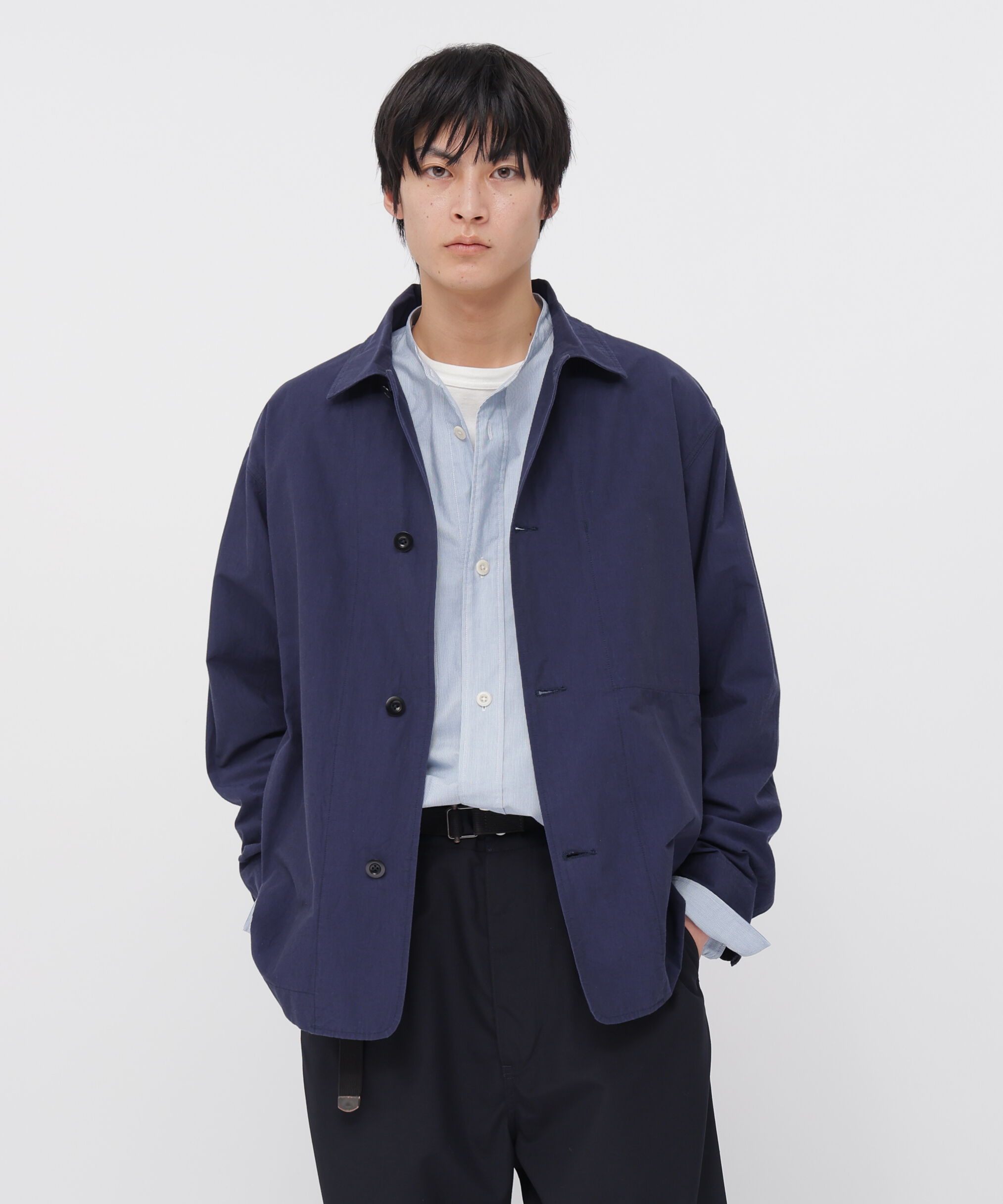MHL.「CRISP COTTON CHAMBRAY BLOUSON」|ブルゾン・スタジャン|NAVY