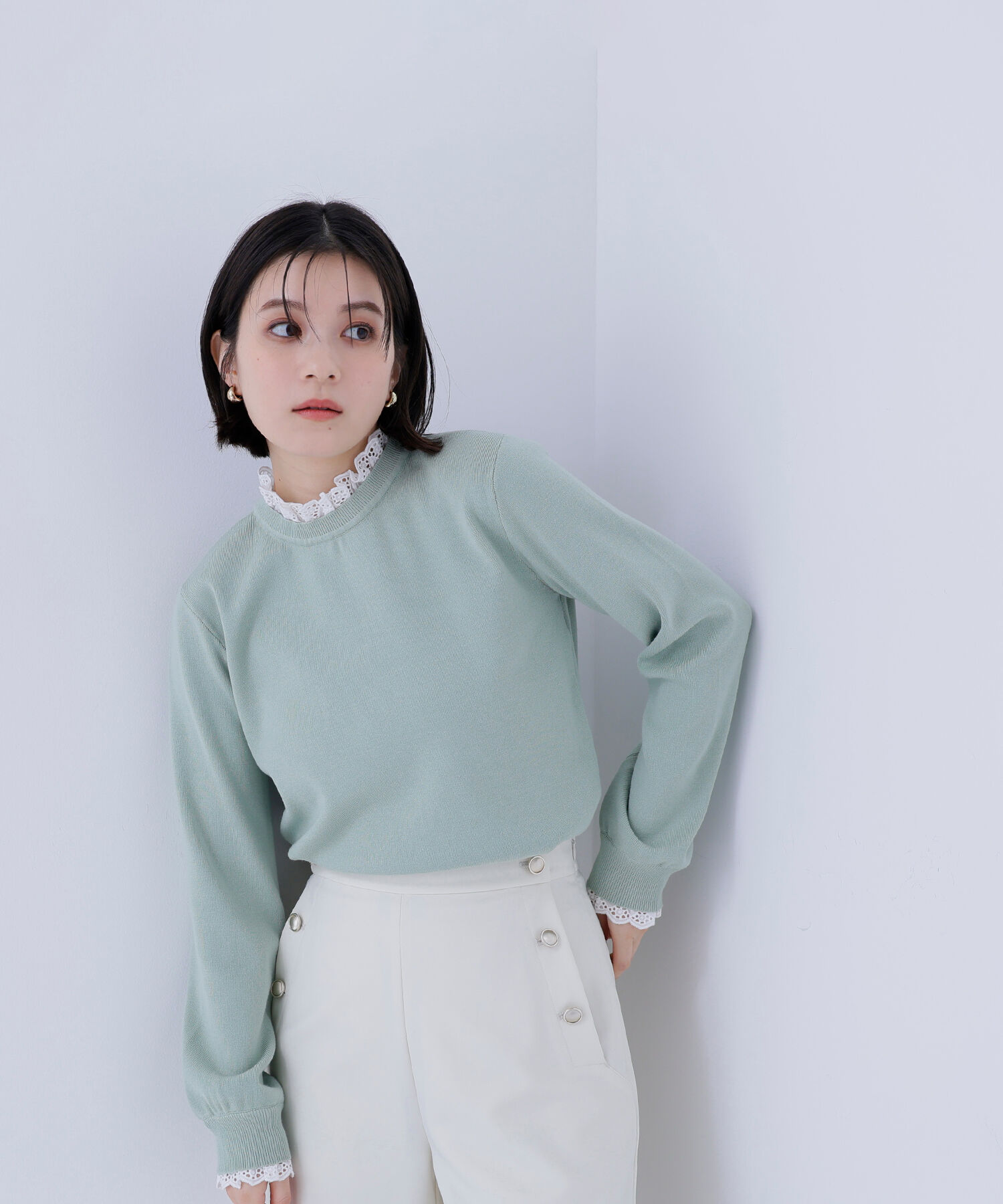  「レースフリルドッキングニット」|ニット・セーター|