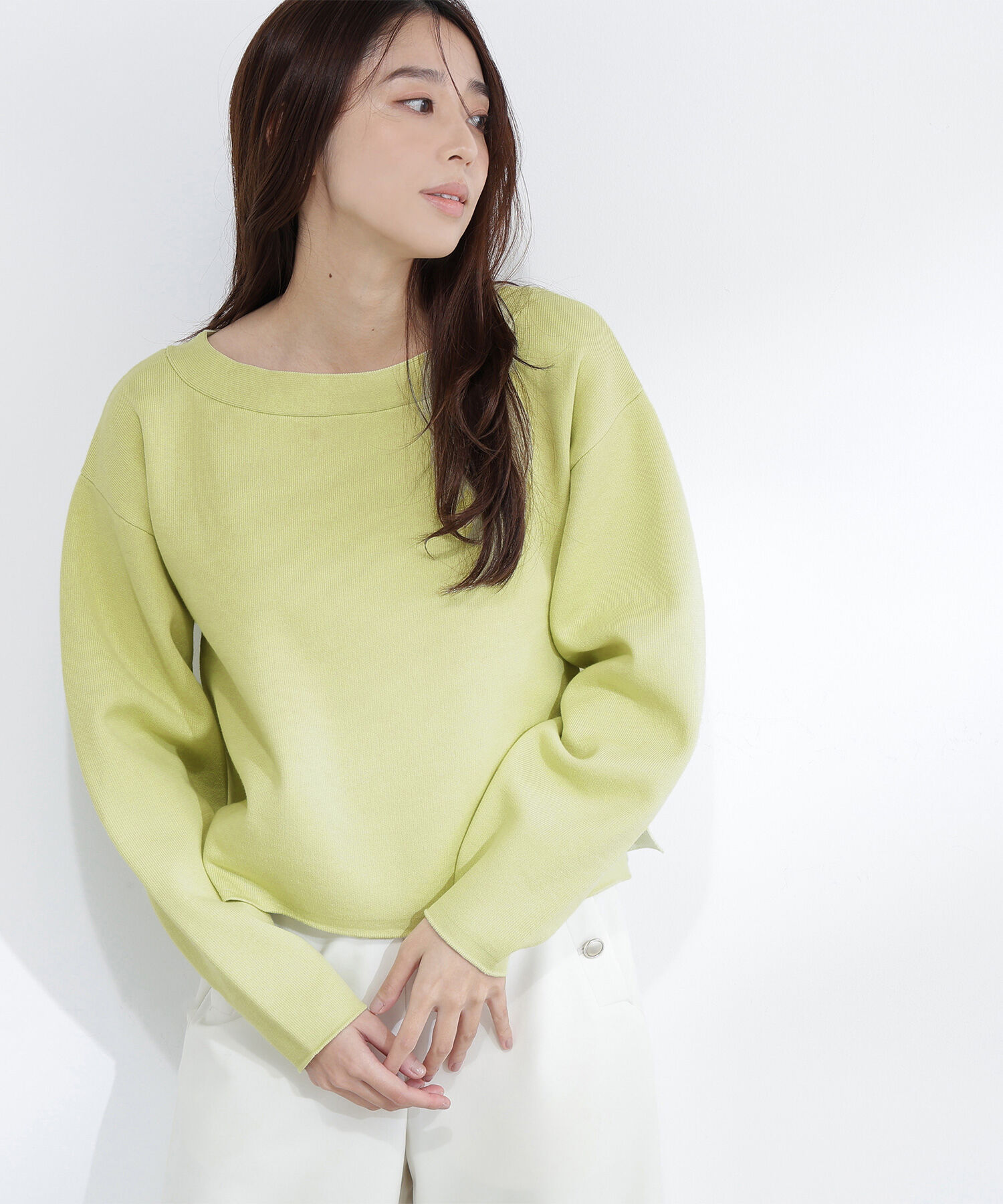  「スウェットライクフォルムニット」|ニット・セーター|ライトグリー