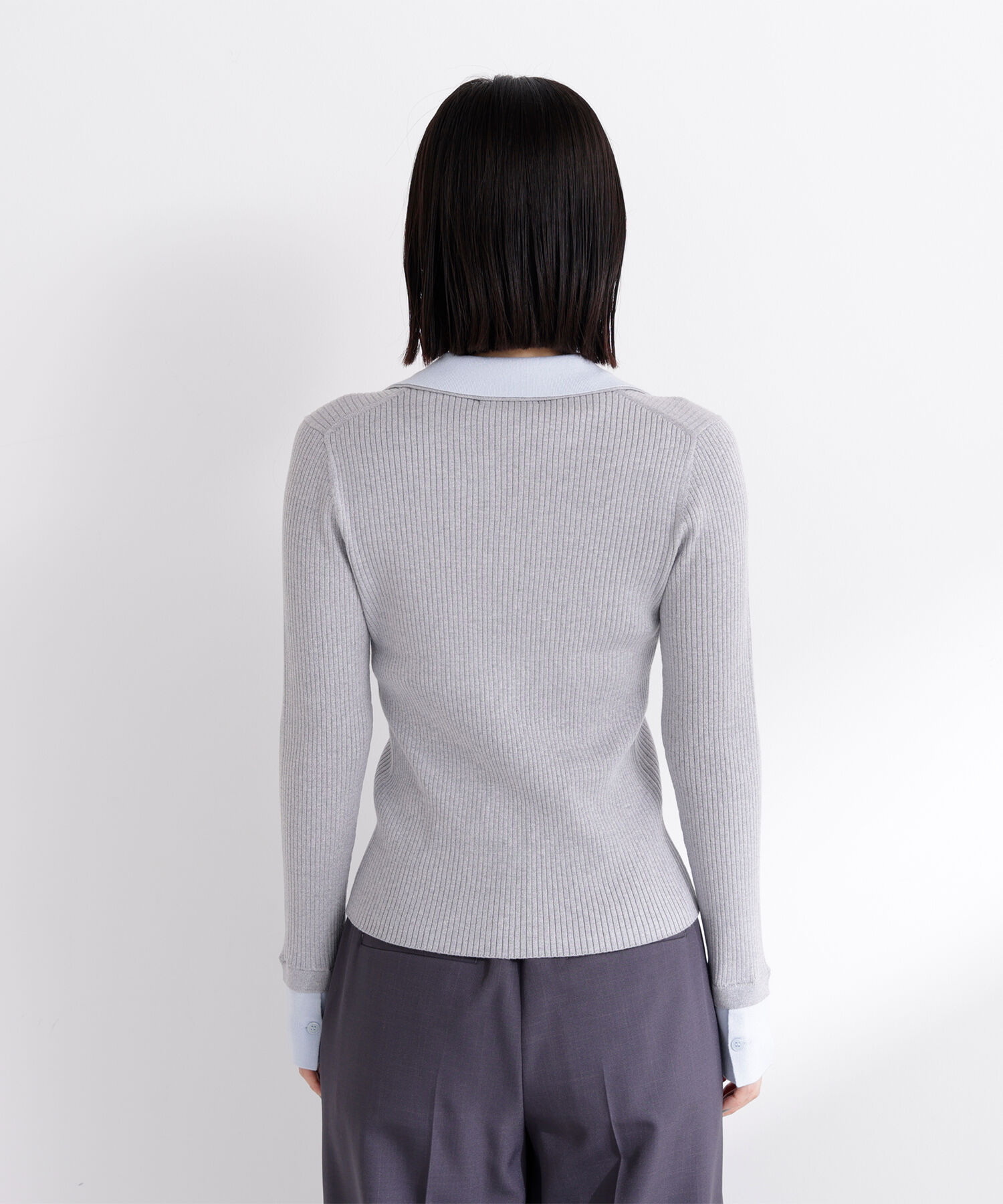  「ダブルカラーVネックリブニット」|ニット・セーター|