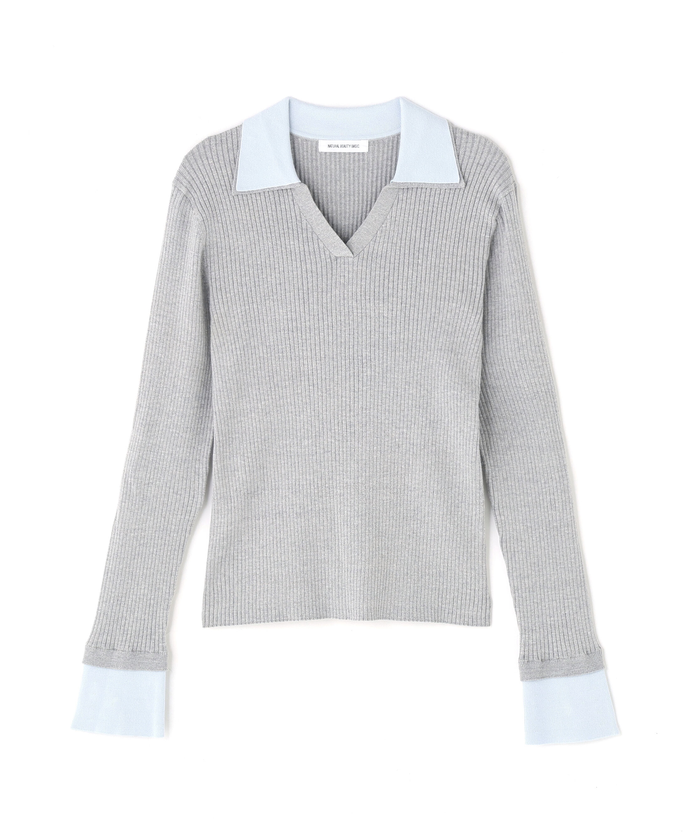  「ダブルカラーVネックリブニット」|ニット・セーター|