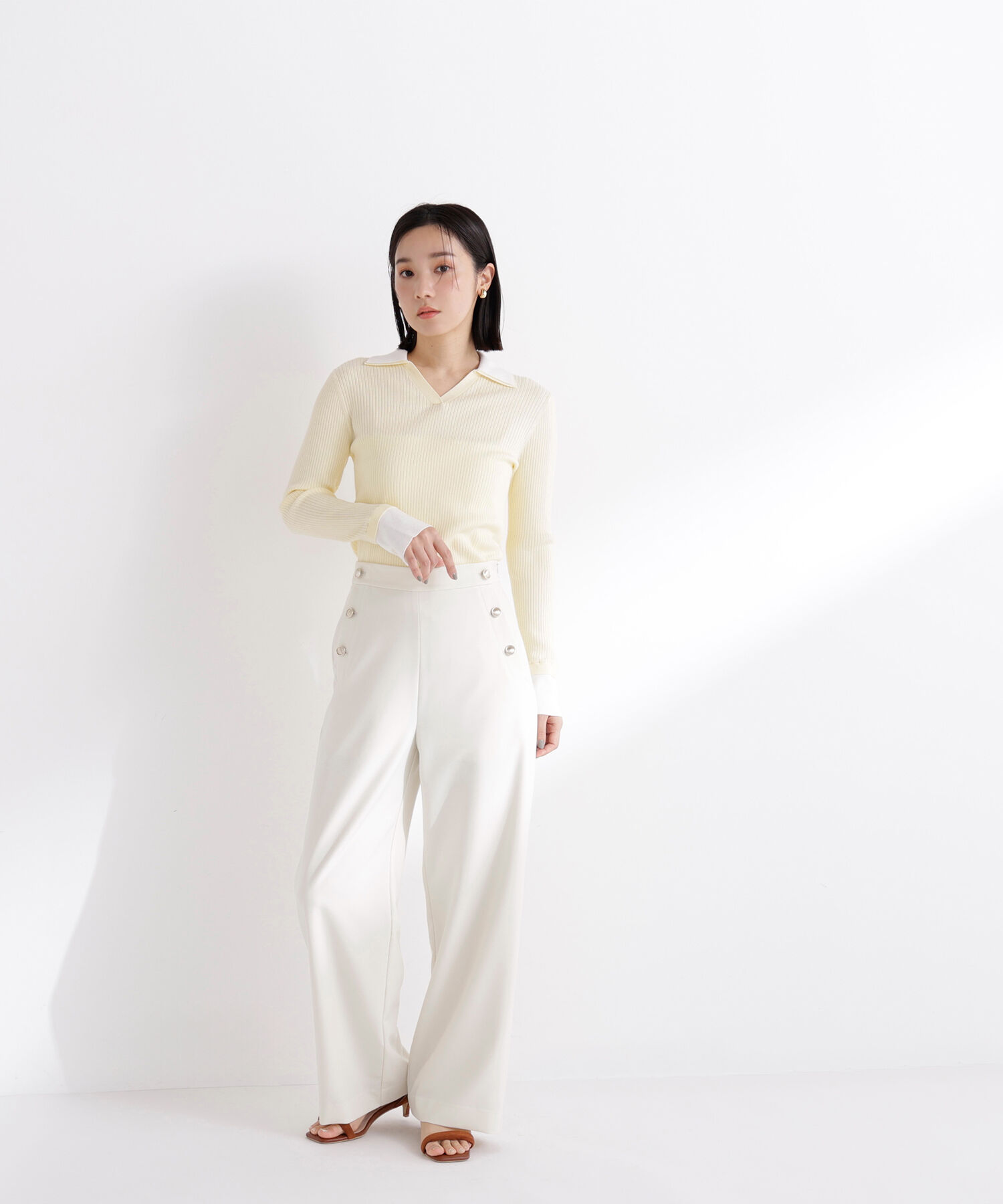  「ダブルカラーVネックリブニット」|ニット・セーター|