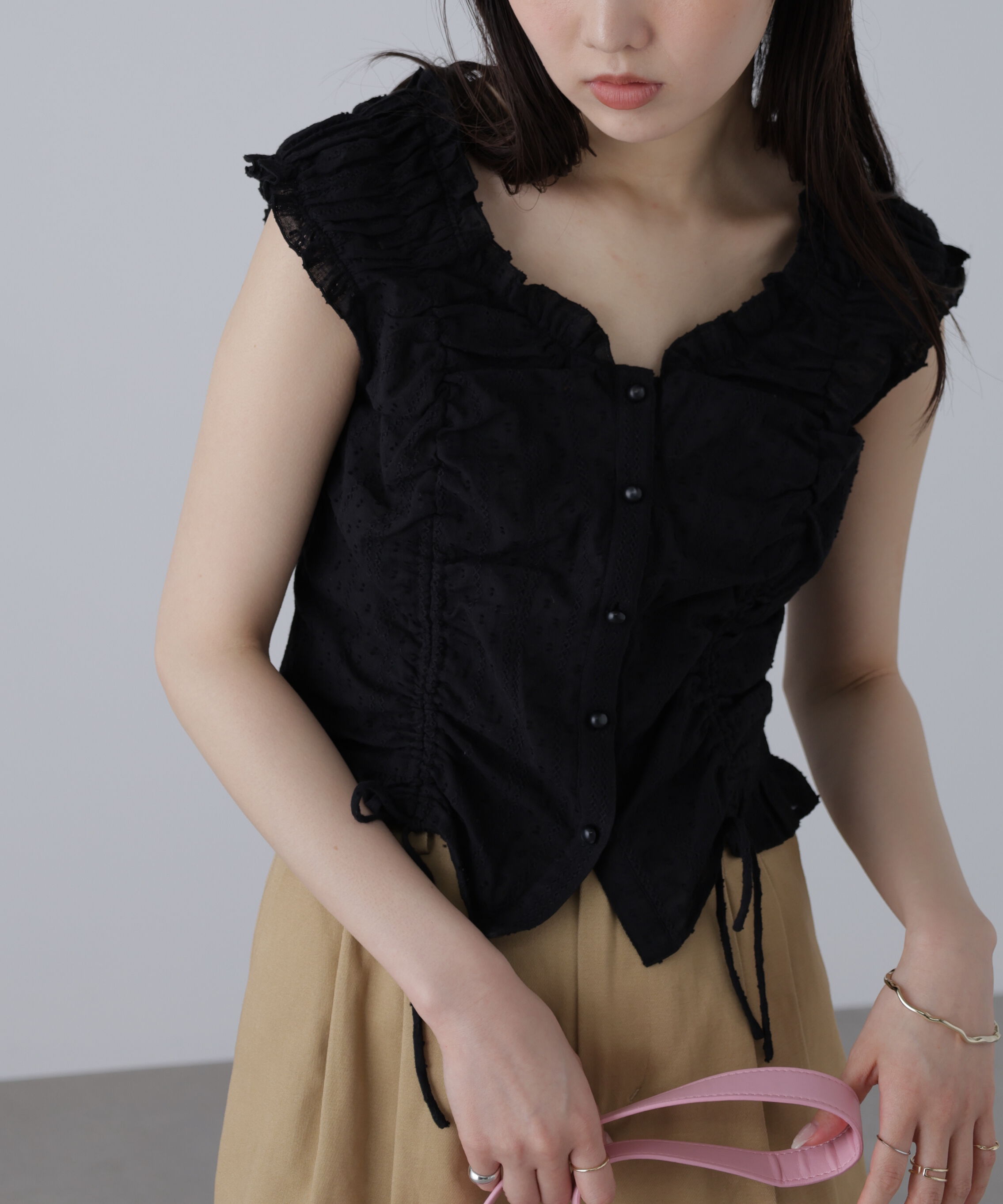  「ドロストリボンフレンチブラウス」|シャツ・ブラウス|