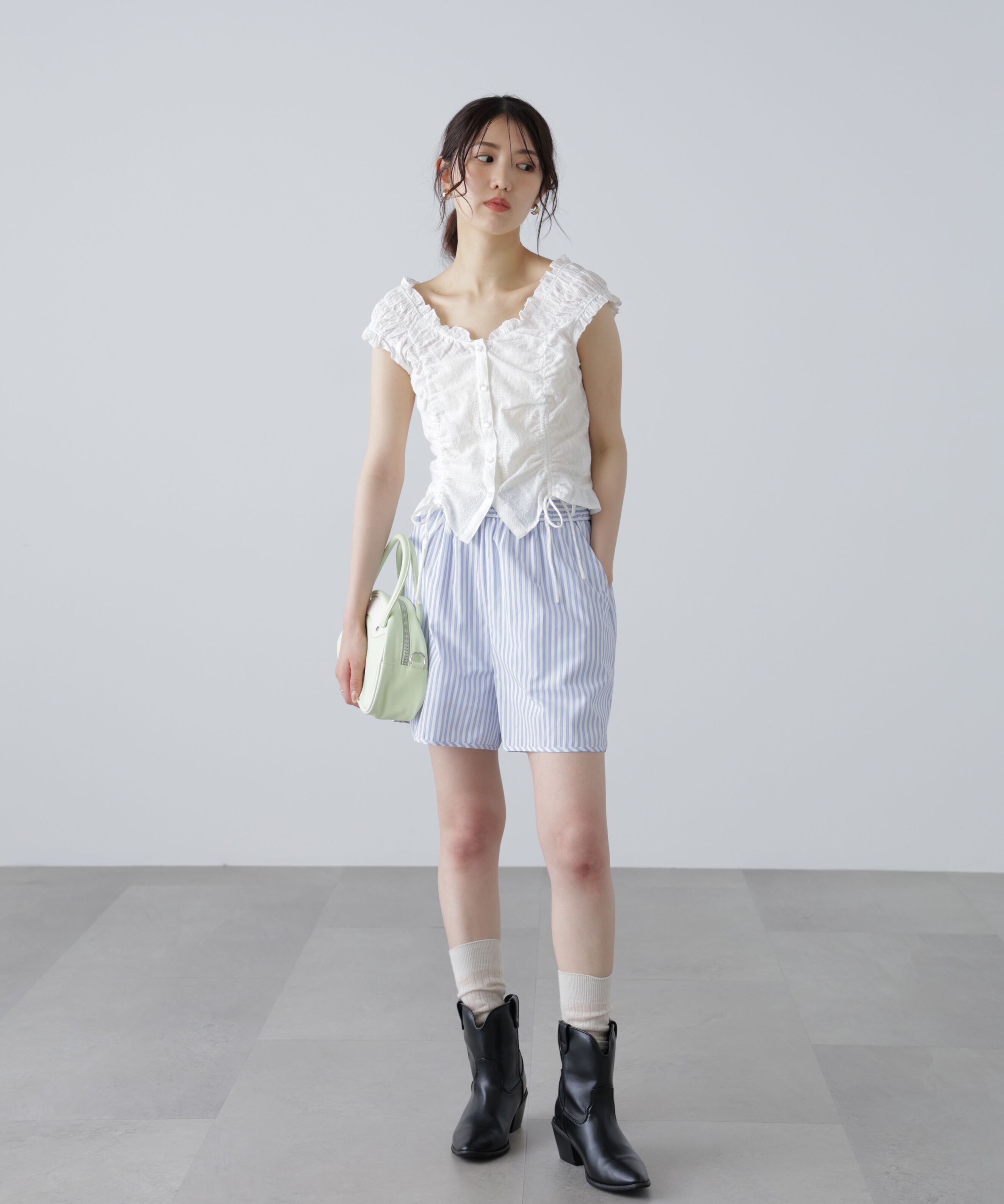  「ドロストリボンフレンチブラウス」|シャツ・ブラウス|