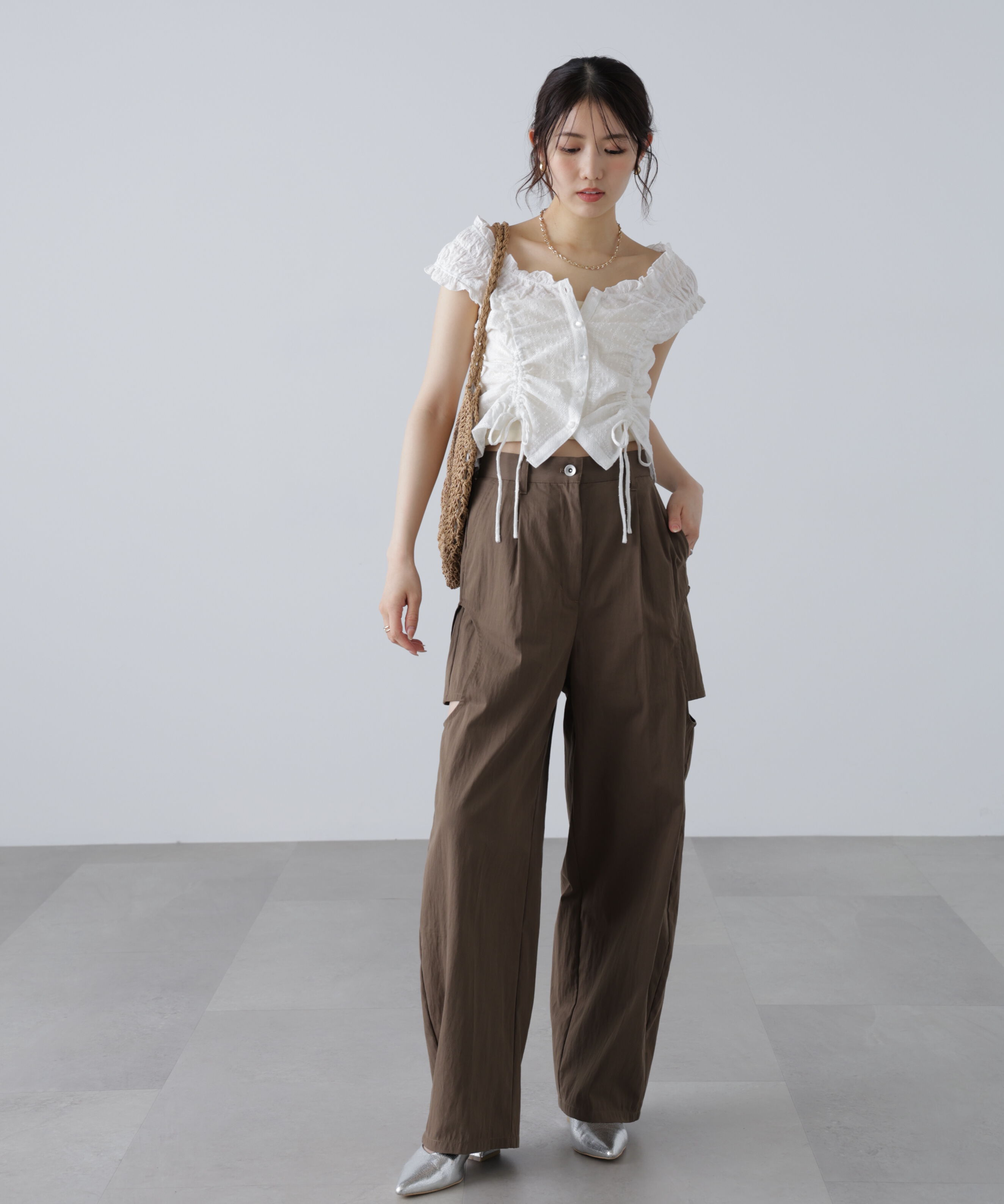  「ドロストリボンフレンチブラウス」|シャツ・ブラウス|