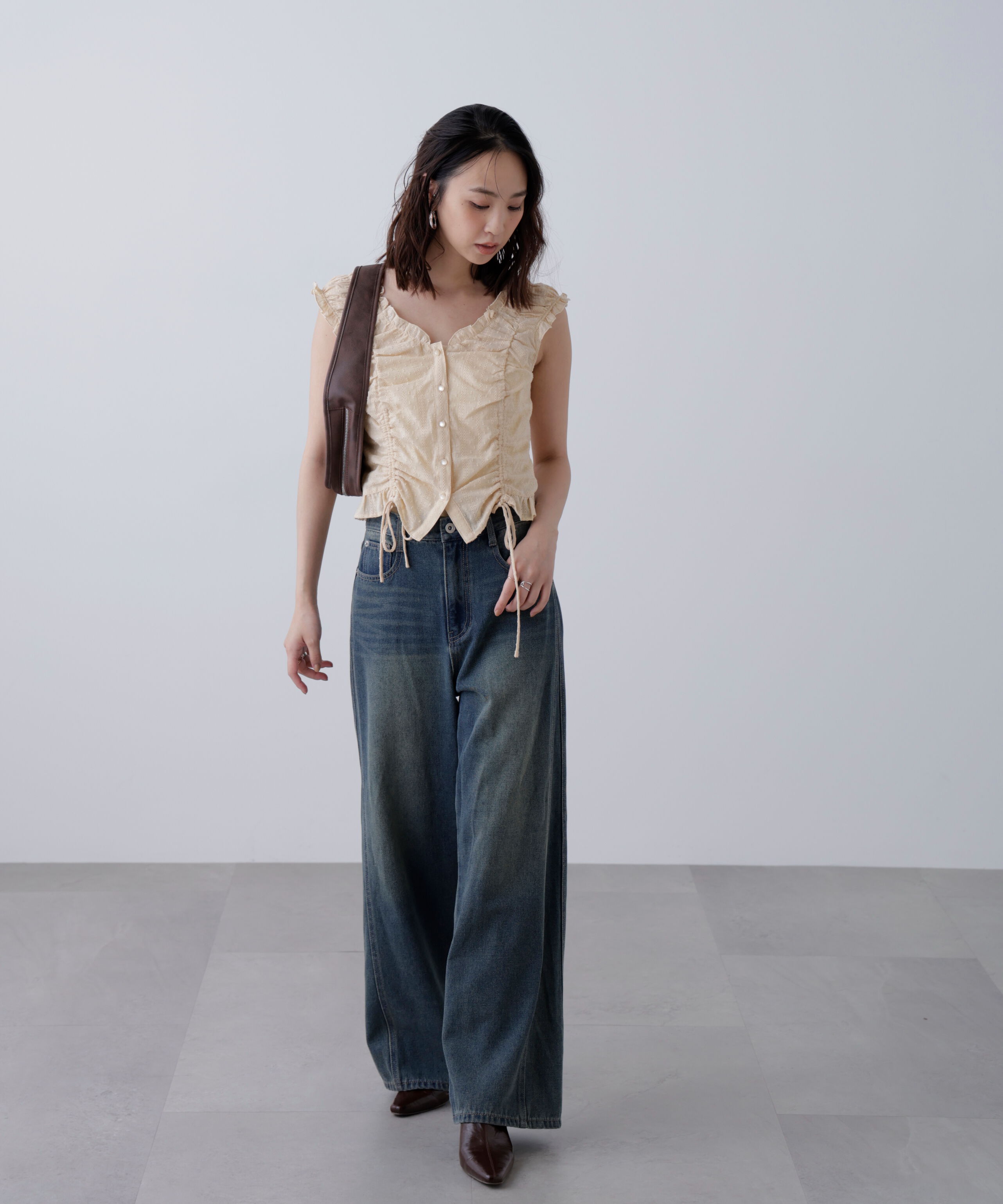  「ドロストリボンフレンチブラウス」|シャツ・ブラウス|