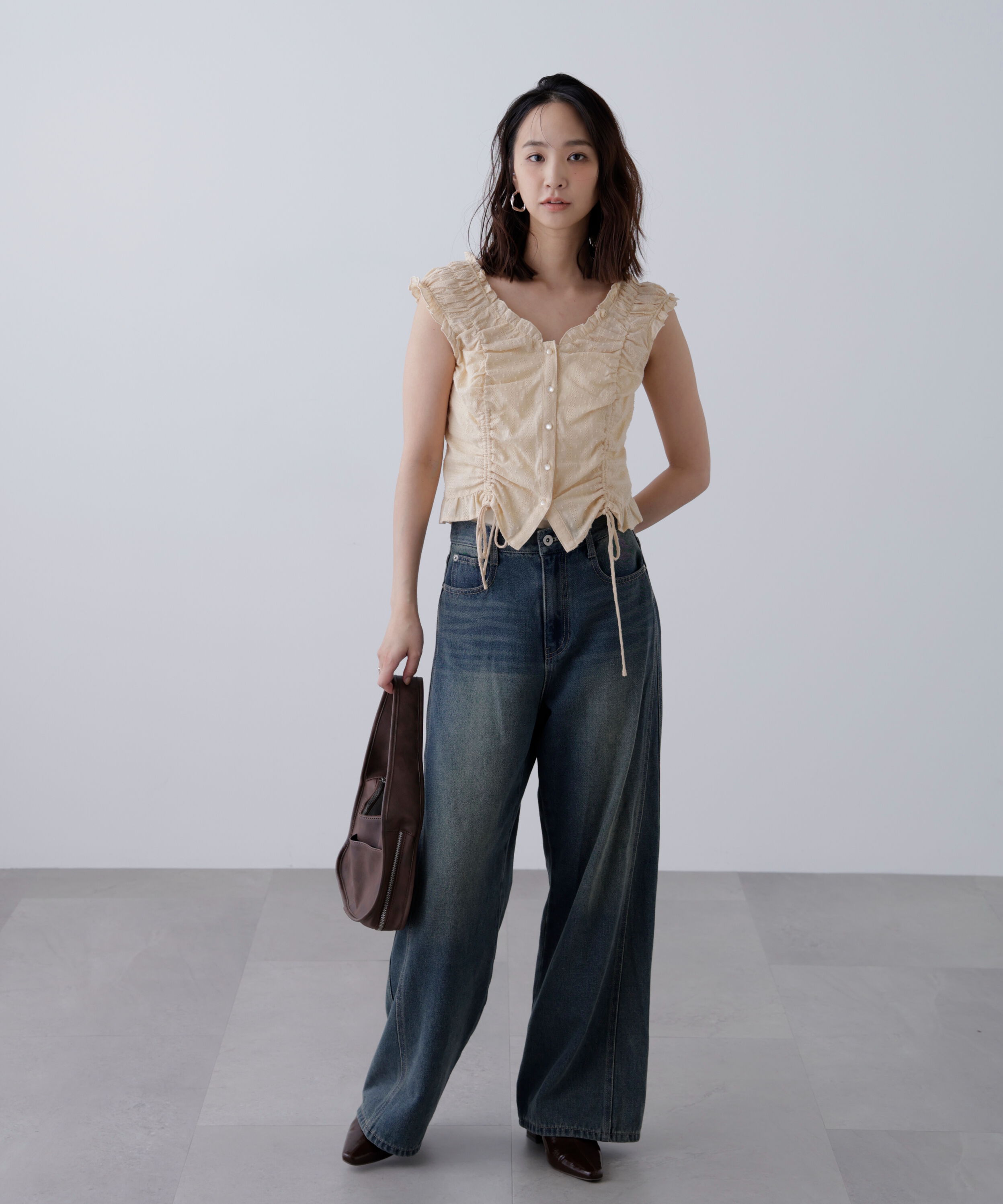  「ドロストリボンフレンチブラウス」|シャツ・ブラウス|