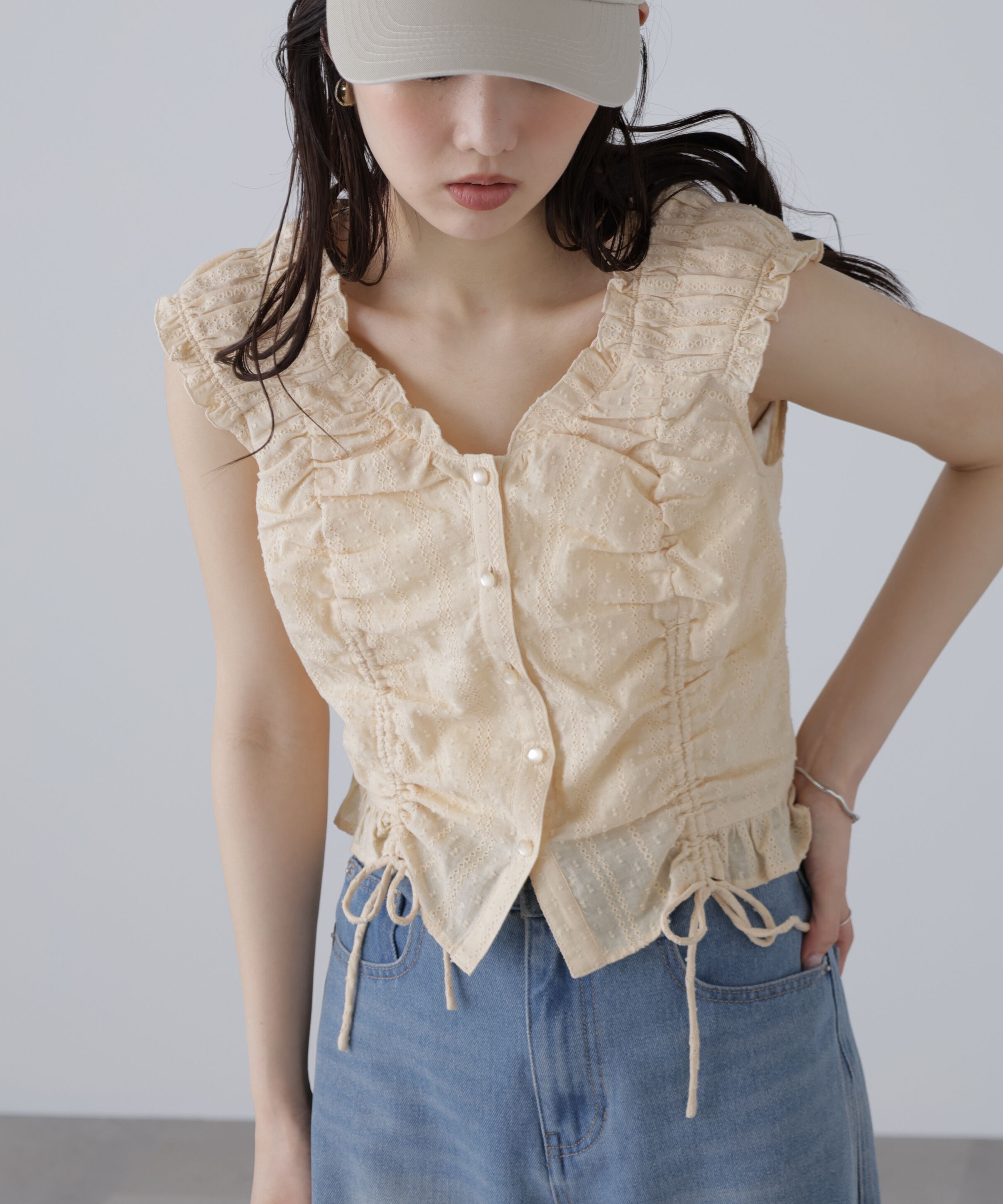  「ドロストリボンフレンチブラウス」|シャツ・ブラウス|