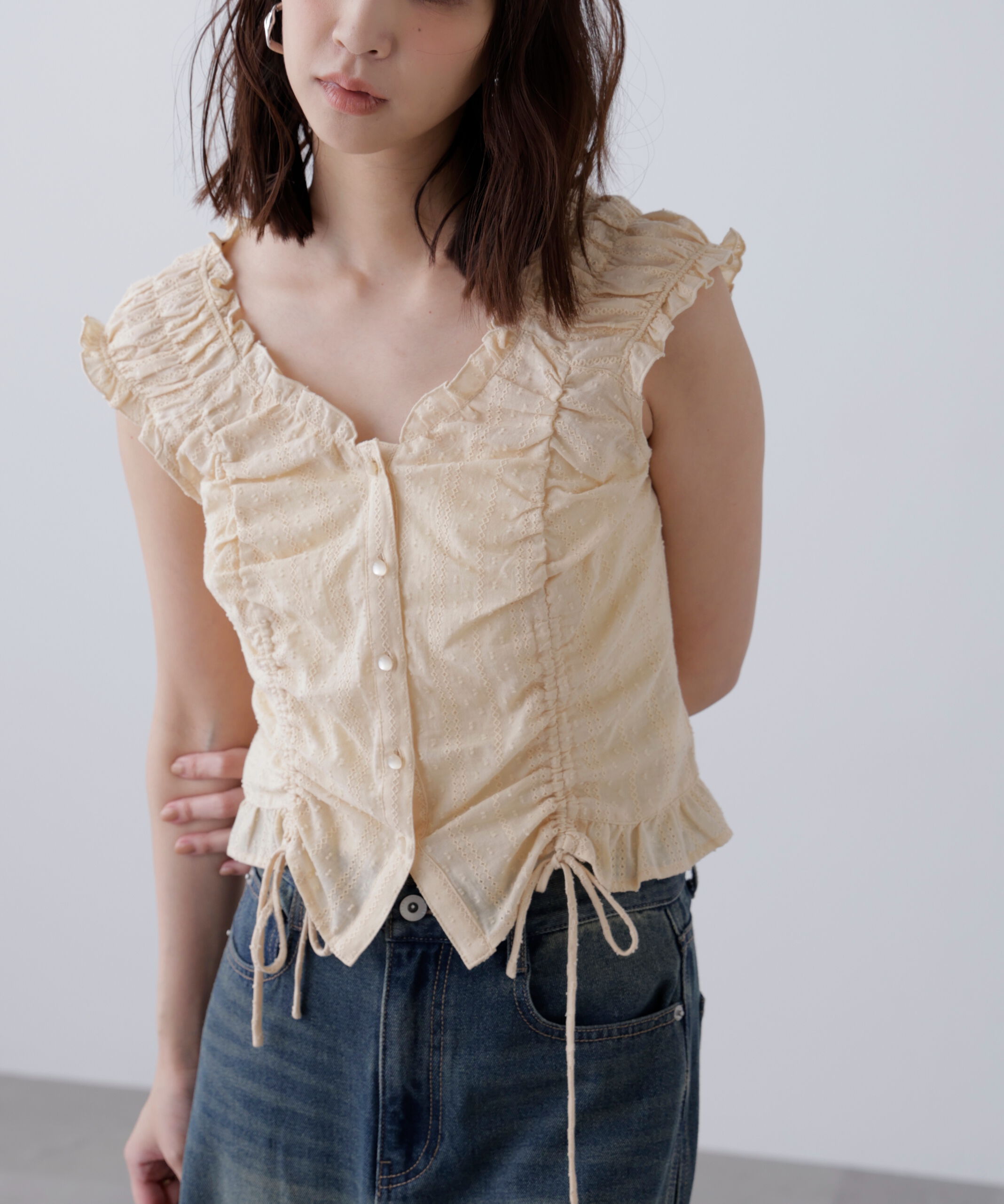  「ドロストリボンフレンチブラウス」|シャツ・ブラウス|