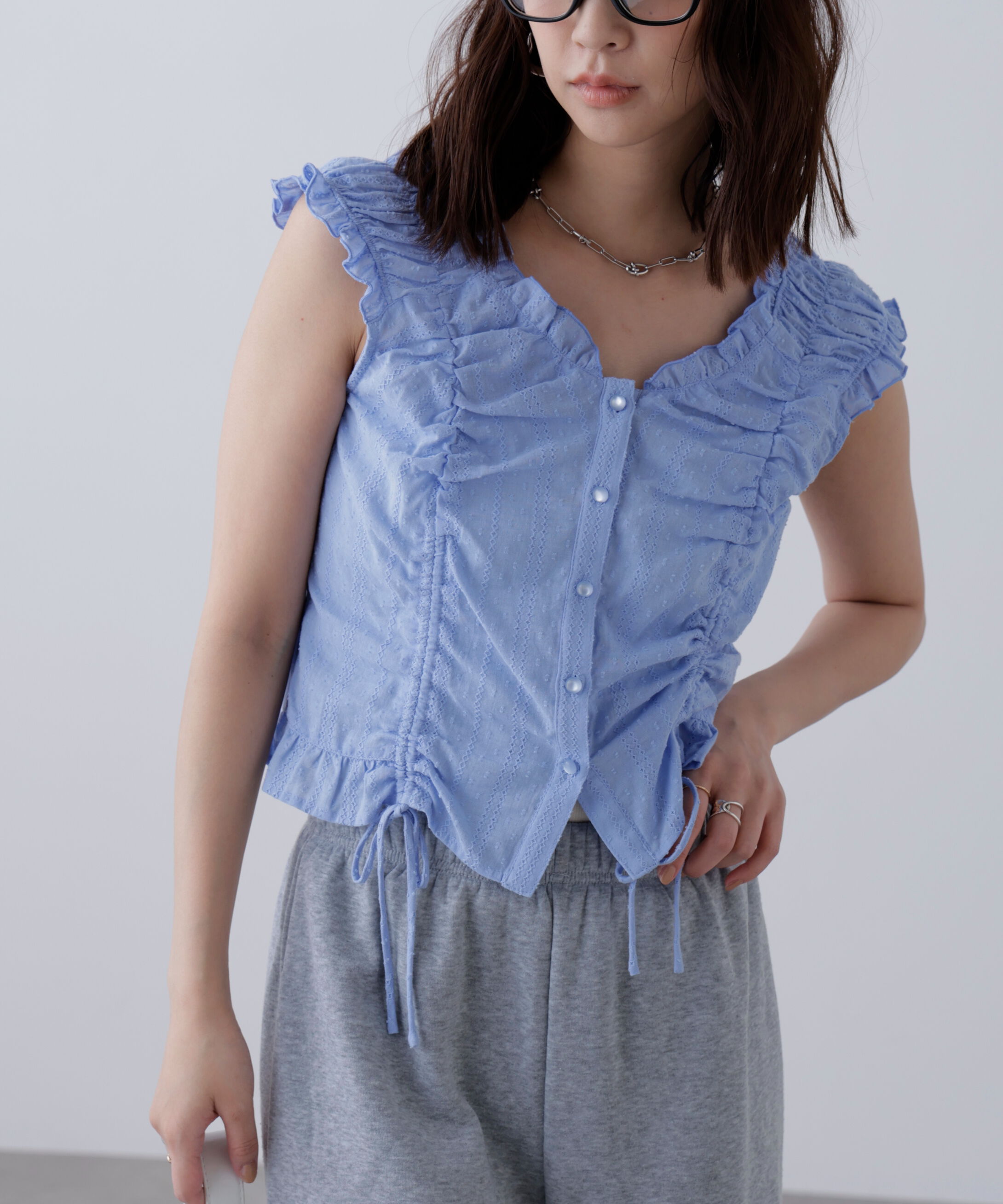  「ドロストリボンフレンチブラウス」|シャツ・ブラウス|