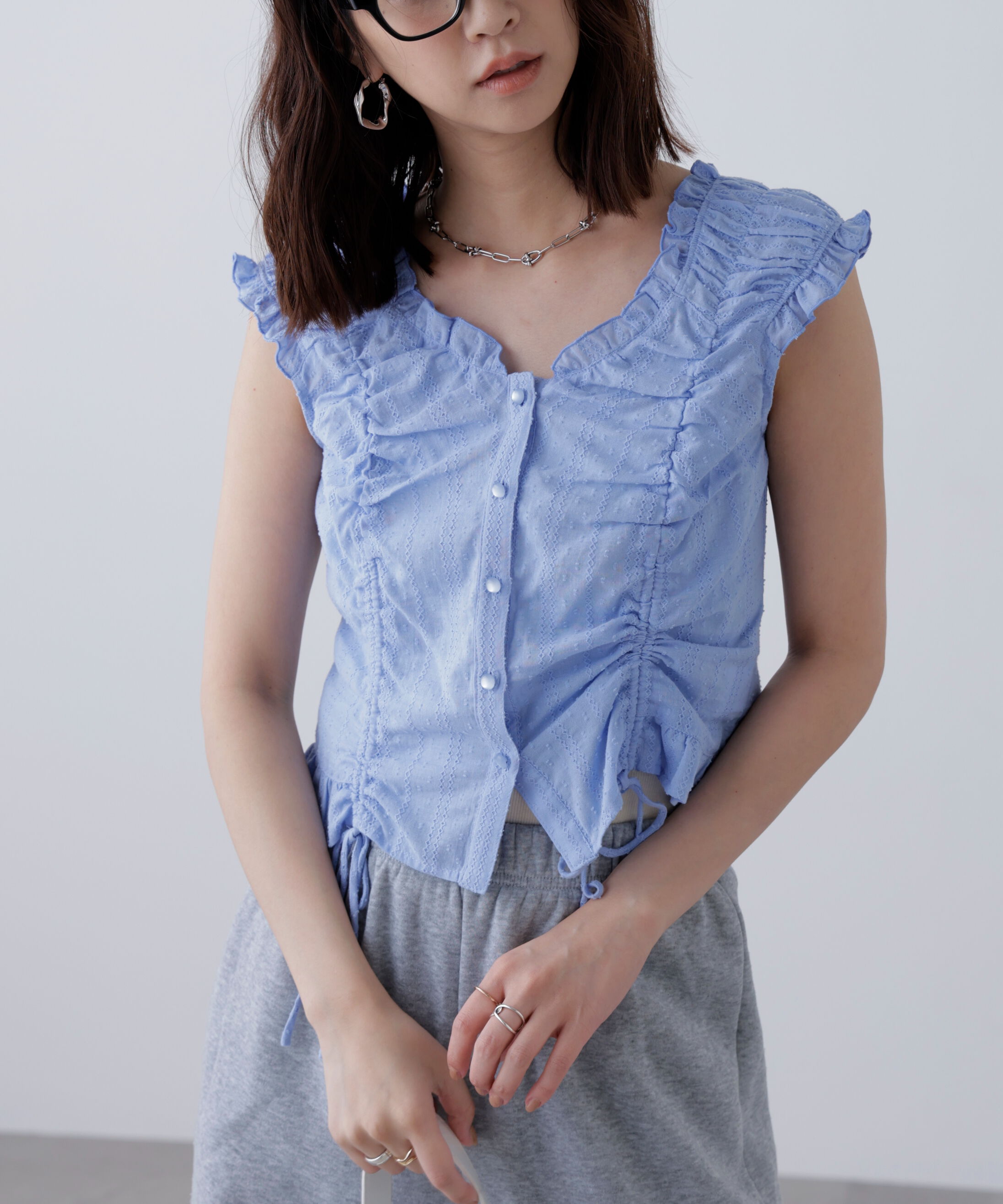  「ドロストリボンフレンチブラウス」|シャツ・ブラウス|