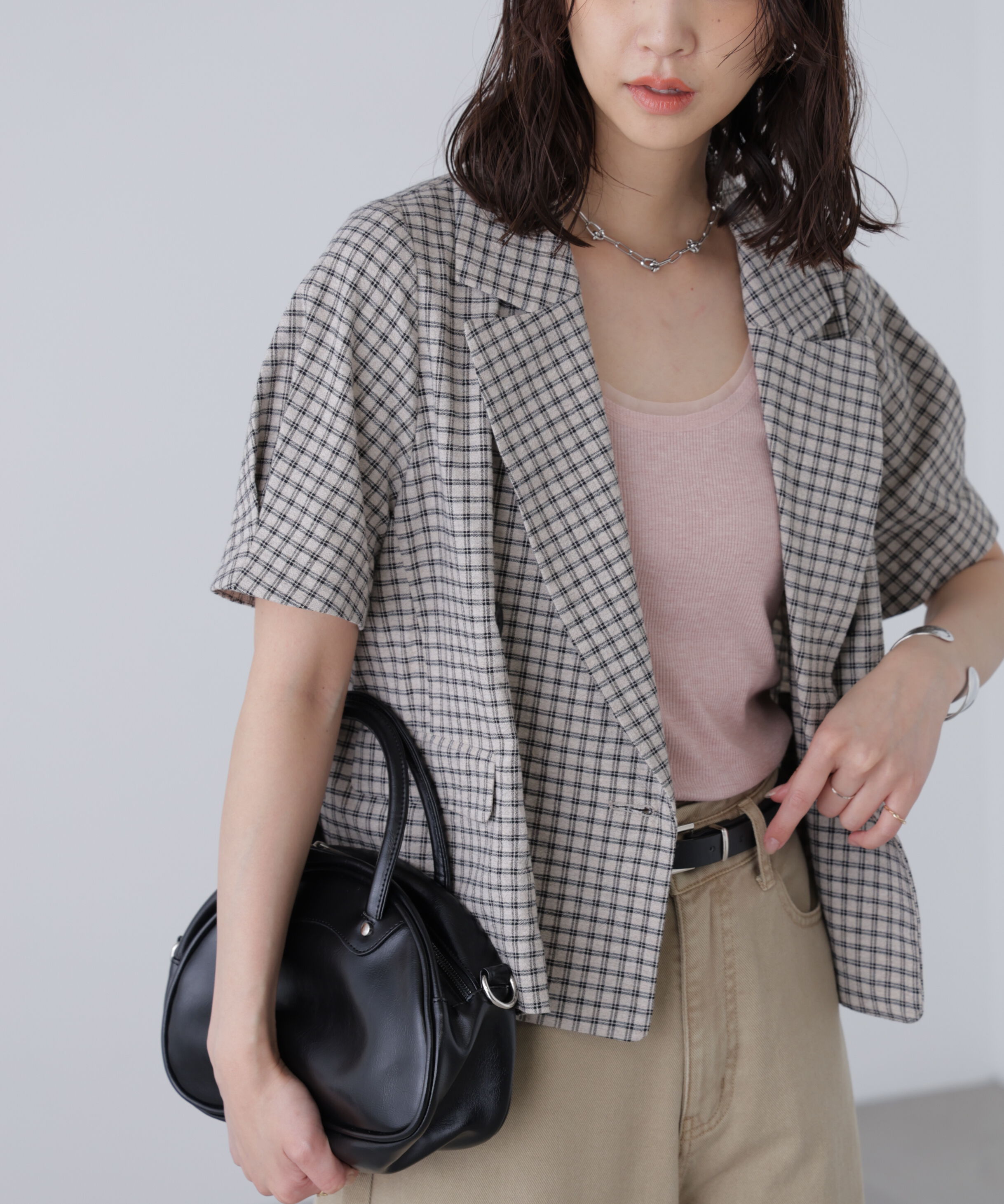  「袖コクーンダブルブレストハーフジャケット」|その他|