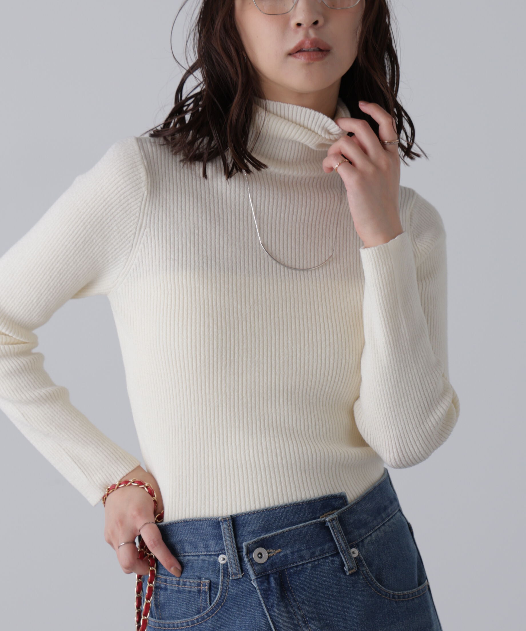 「タートルネックリブニット」|ニット・セーター|ホワイト
