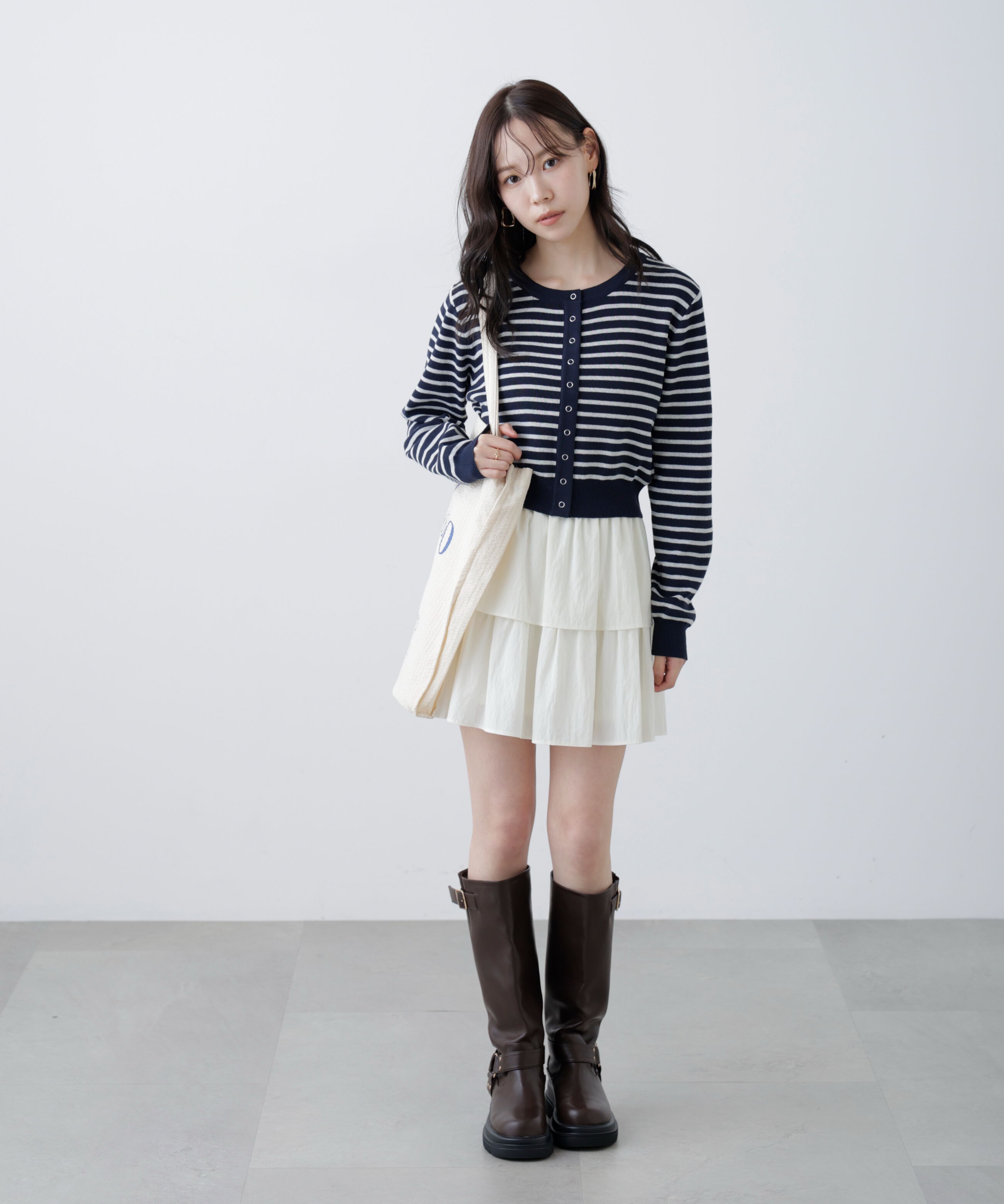  「リングドットボタンクルーネックニットカーディガン」|ニット・セーター|