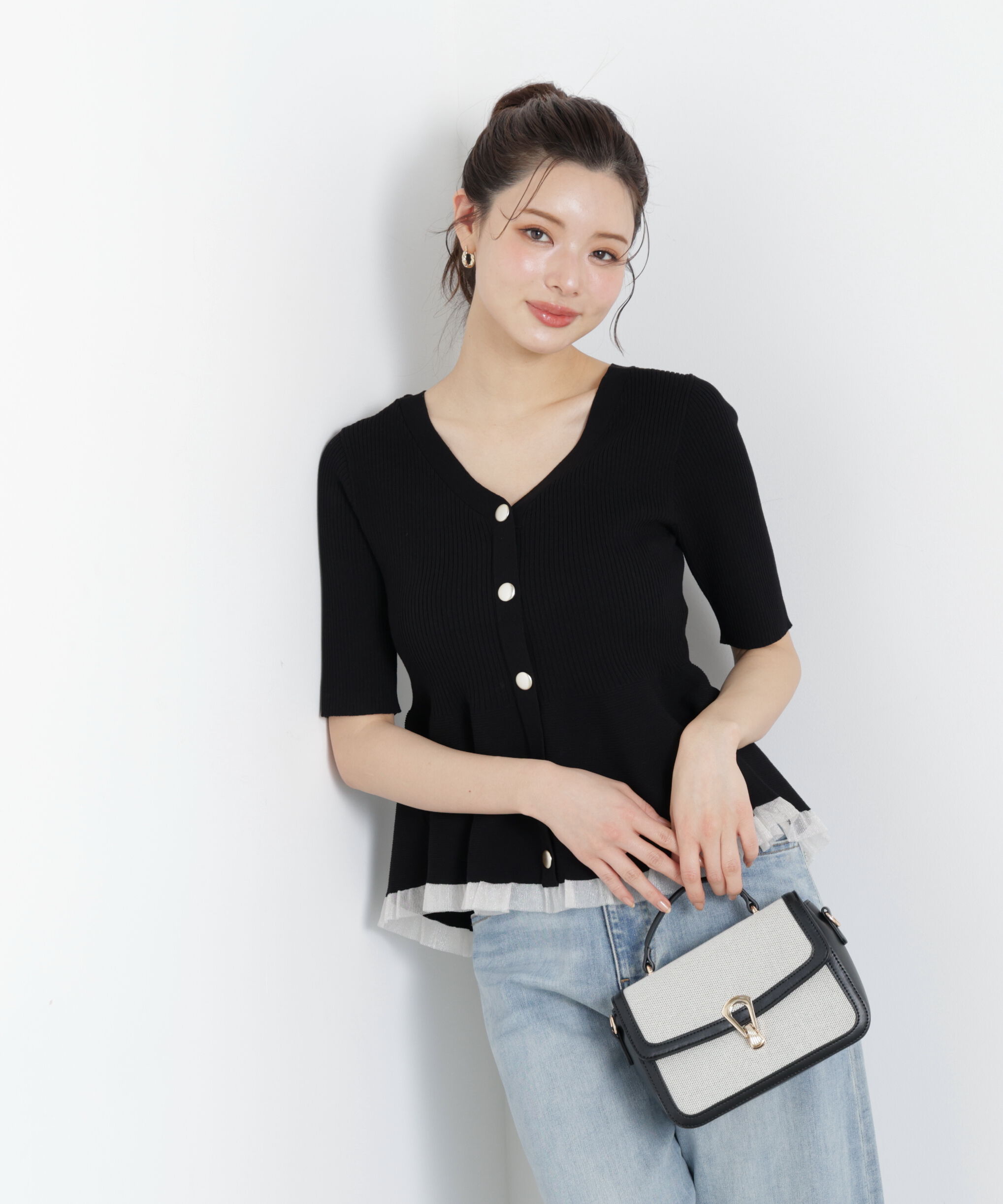 PROPORTION BODY DRESSING「部分シアーペプラムニット　26SS」|ニット・セーター|ブラック&times;エク