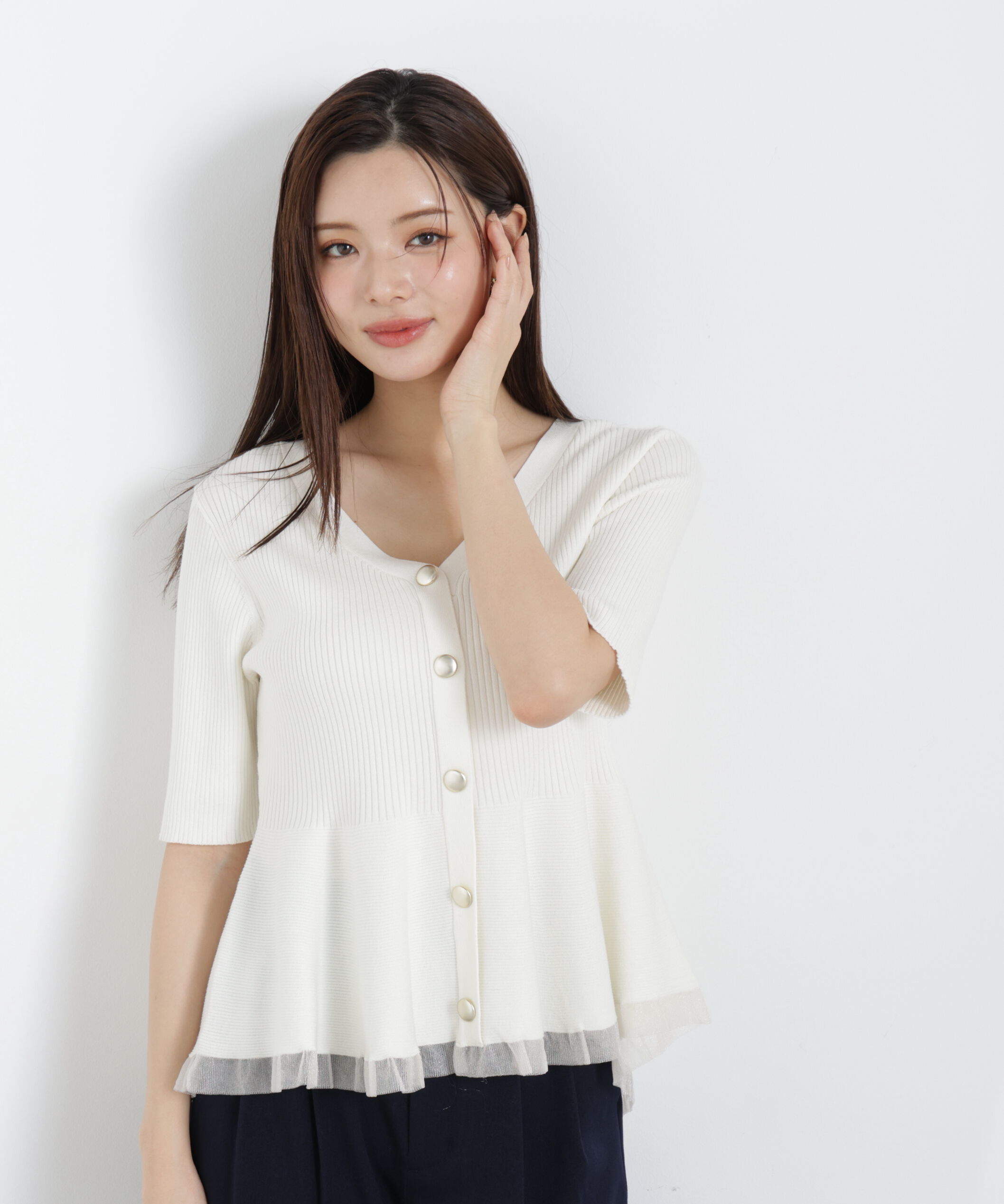 PROPORTION BODY DRESSING「部分シアーペプラムニット　26SS」|ニット・セーター|