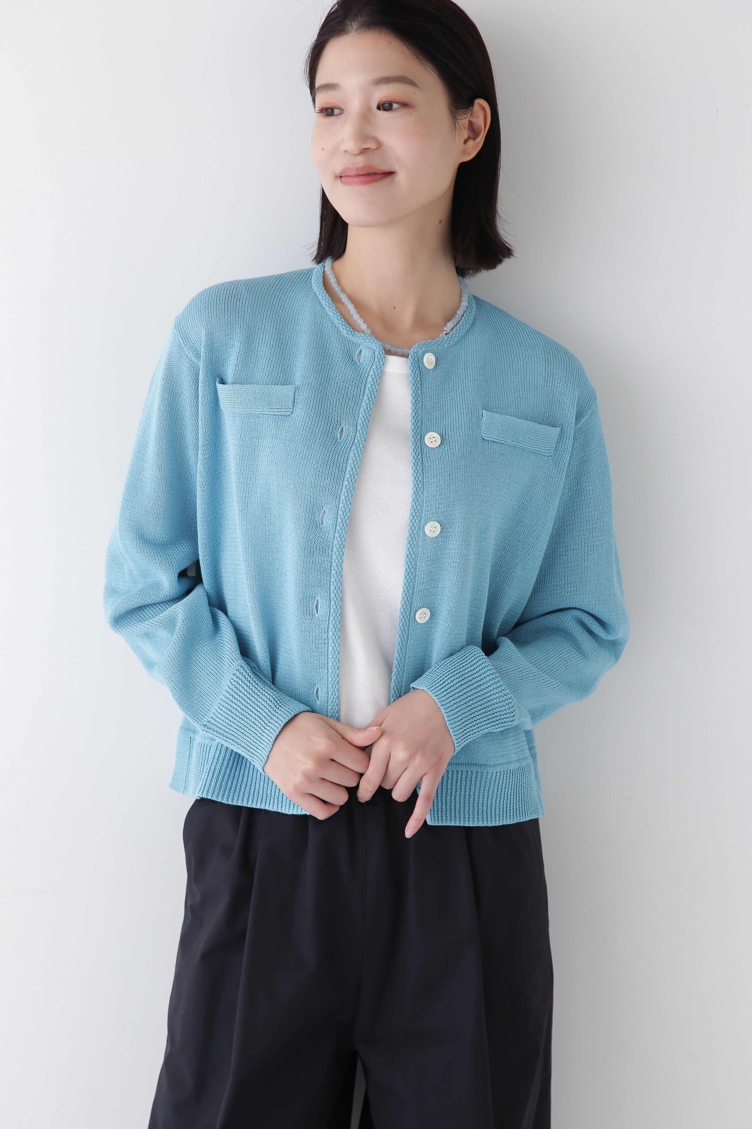  「◆【ウォッシャブル】ミドルゲージギマカーディガン」|ニット・セーター|ブルー
