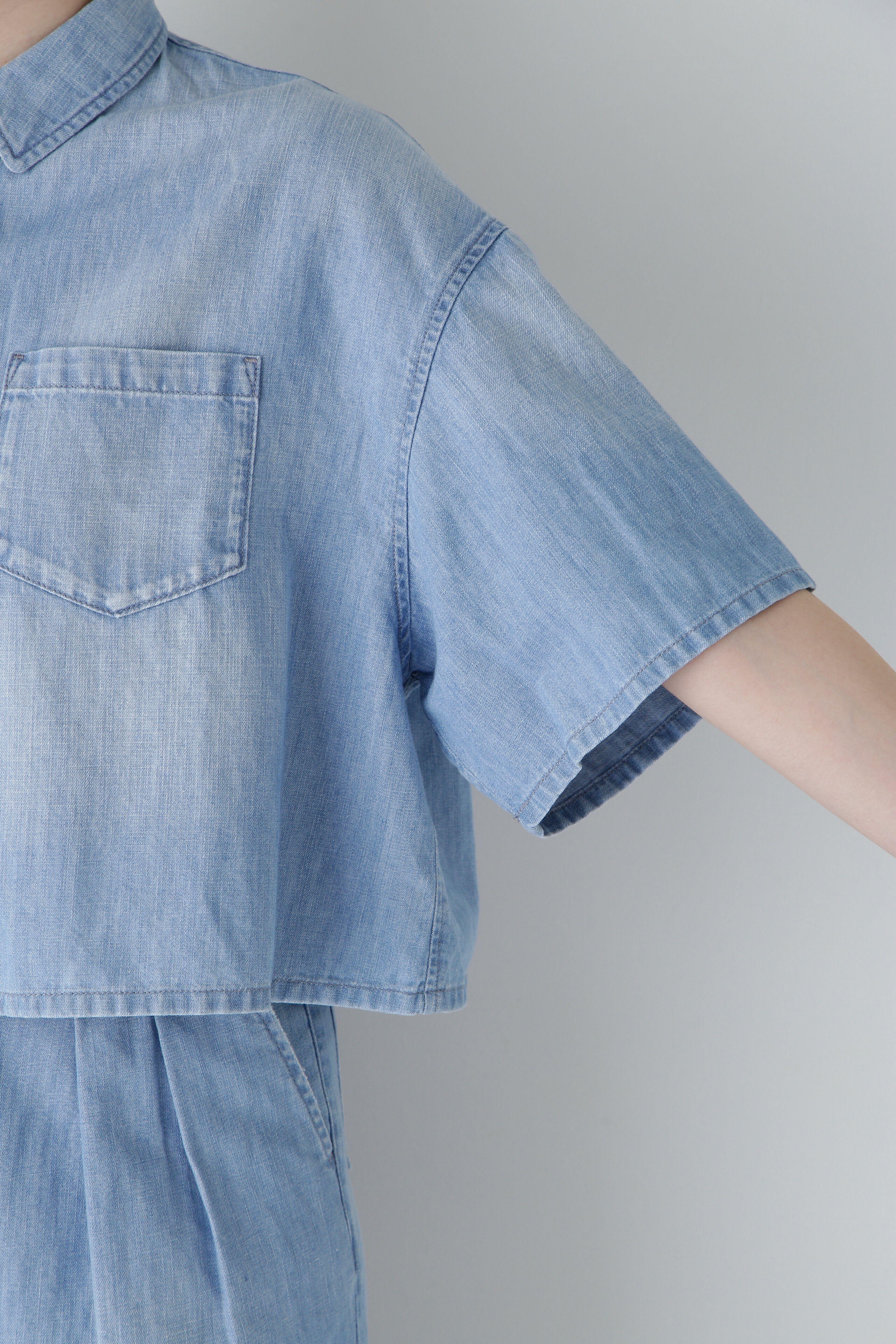  「◆クロップド半袖デニムブラ」|シャツ・ブラウス|