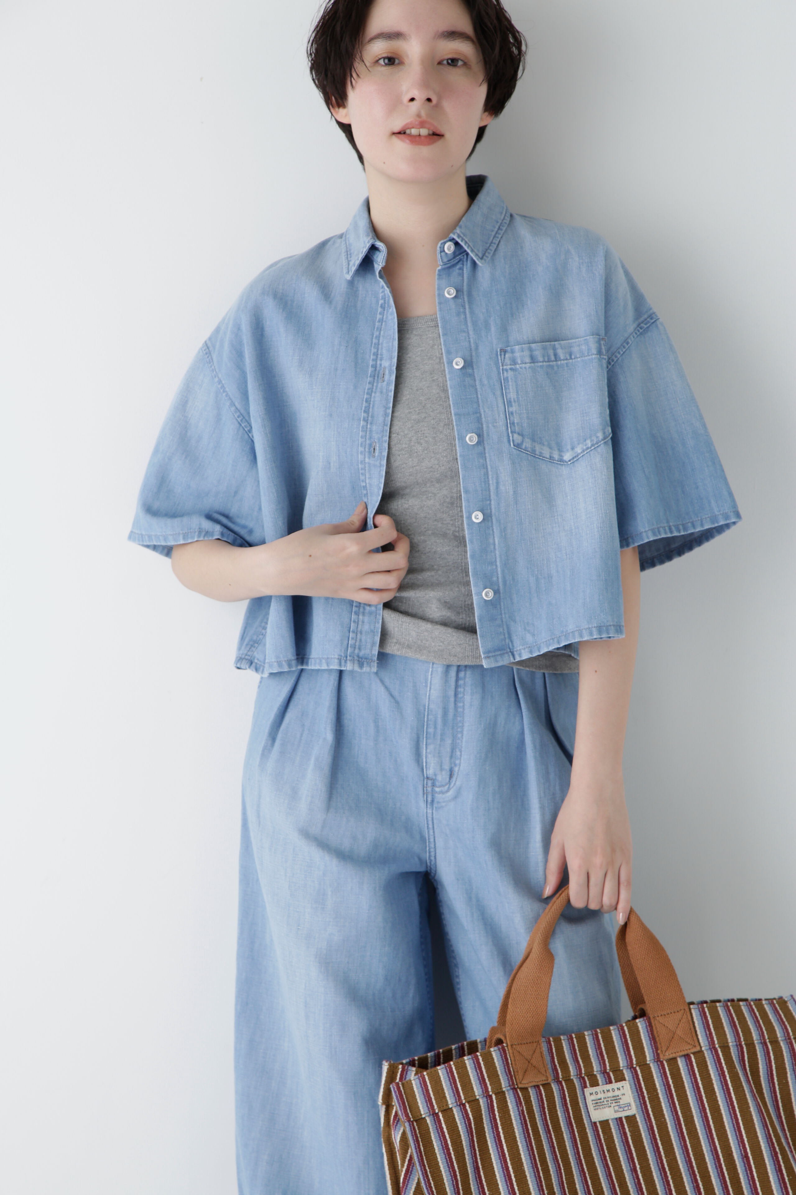  「◆クロップド半袖デニムブラ」|シャツ・ブラウス|