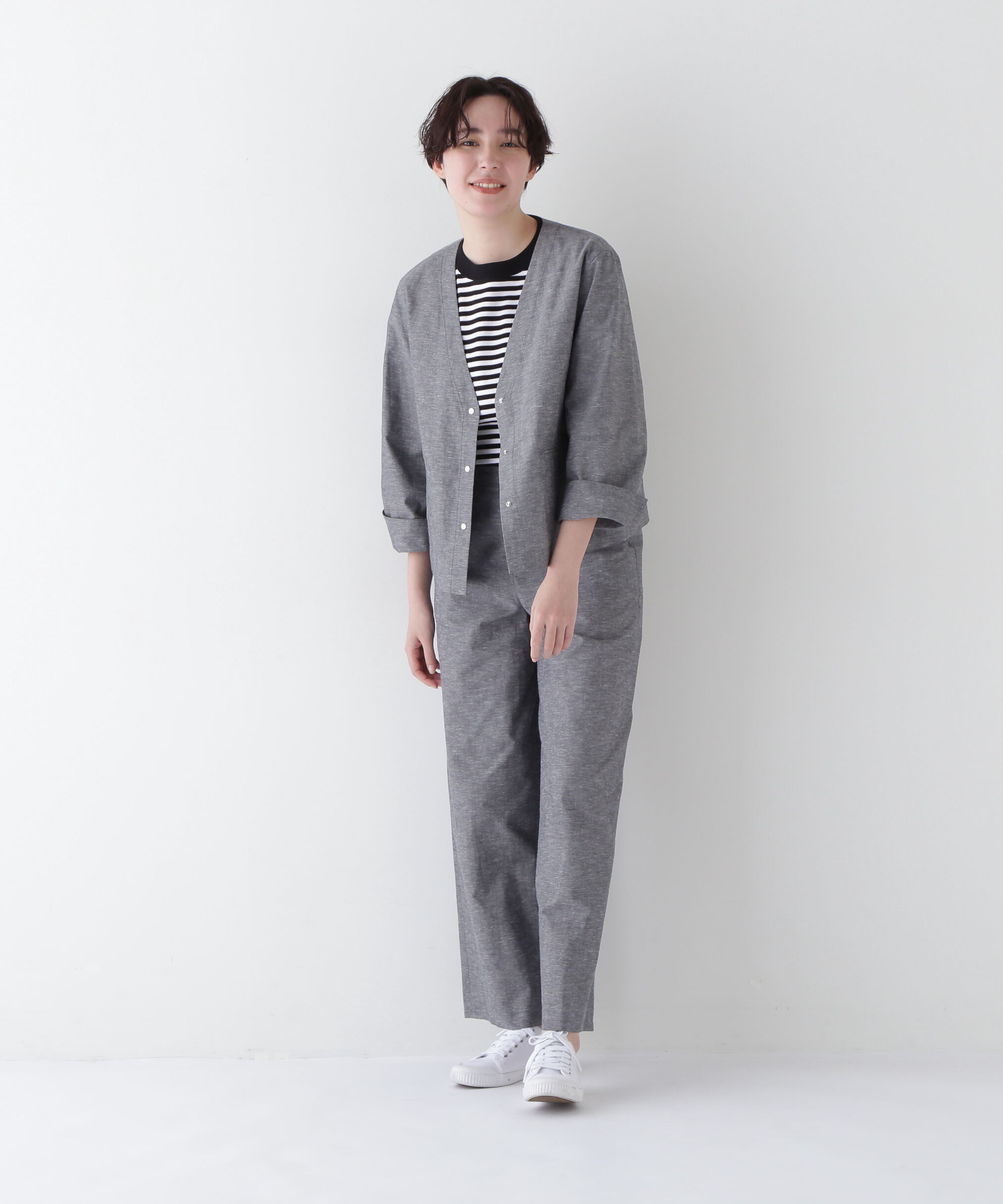  「◆綿麻シャンブレーVネックブルゾン」|ブルゾン・スタジャン|