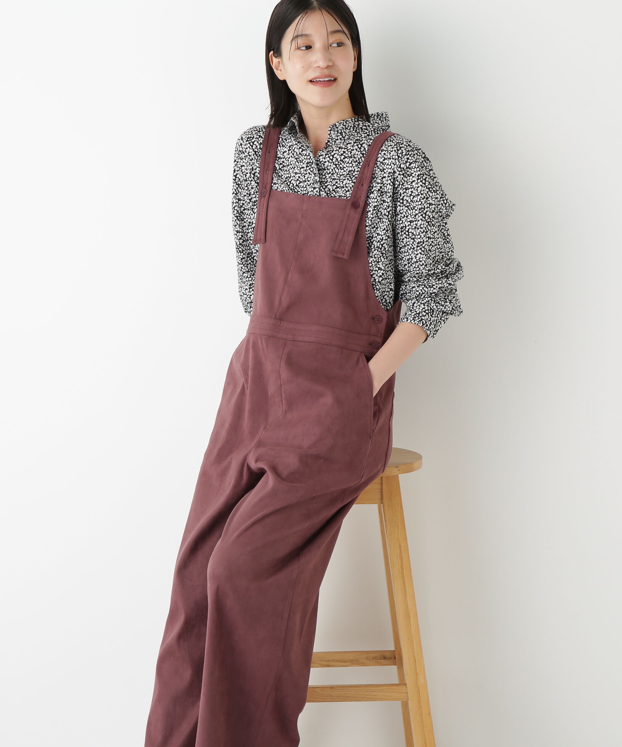  「◆ストレッチスェードオーバーオール」|ワンピース|ブラウン